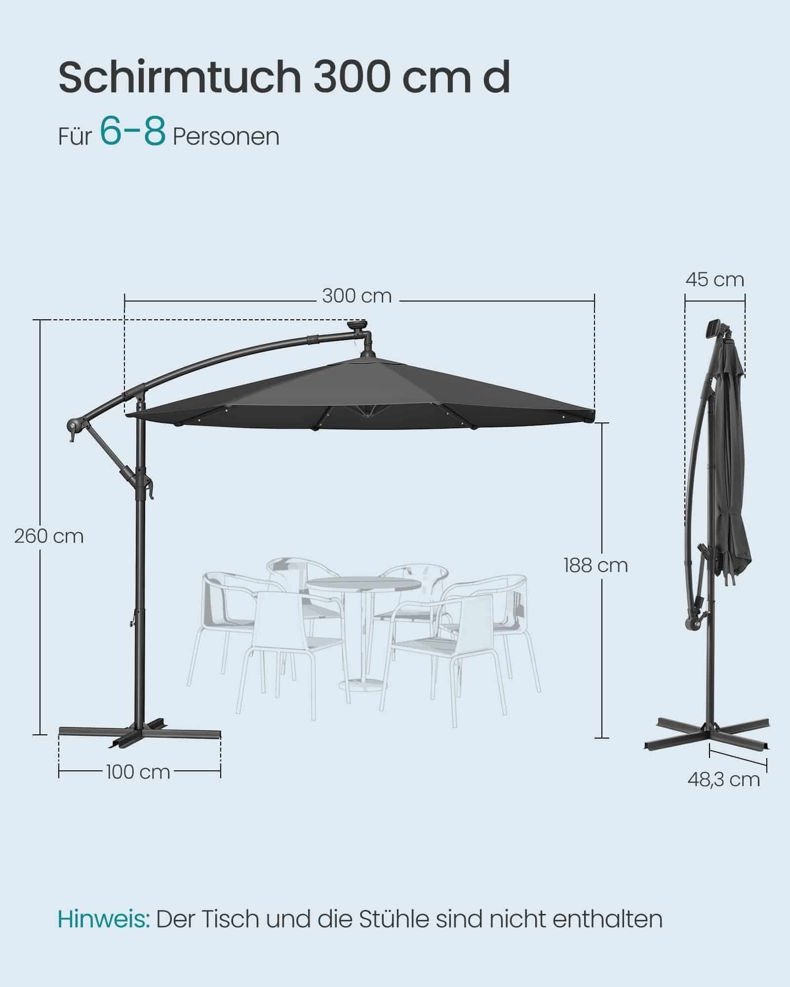 Sonnenschirm mit LED-Solar-Beleuchtung und Ständer Sonnenschirm mit LED-Solar-Beleuchtung und Ständer