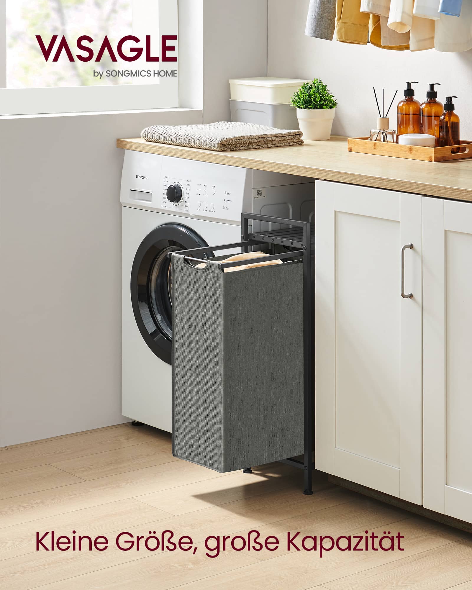 Wäschekorb, Wäschesammler mit Ablage, Wäschesack