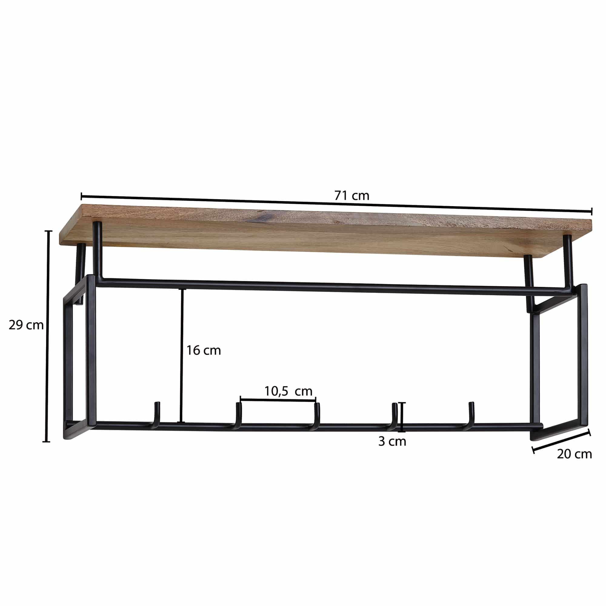 Design Wandgarderobe Mango Massivholz Metall 71x29x20 cm Design Wandgarderobe Mango Massivholz Metall 71x29x20 cm