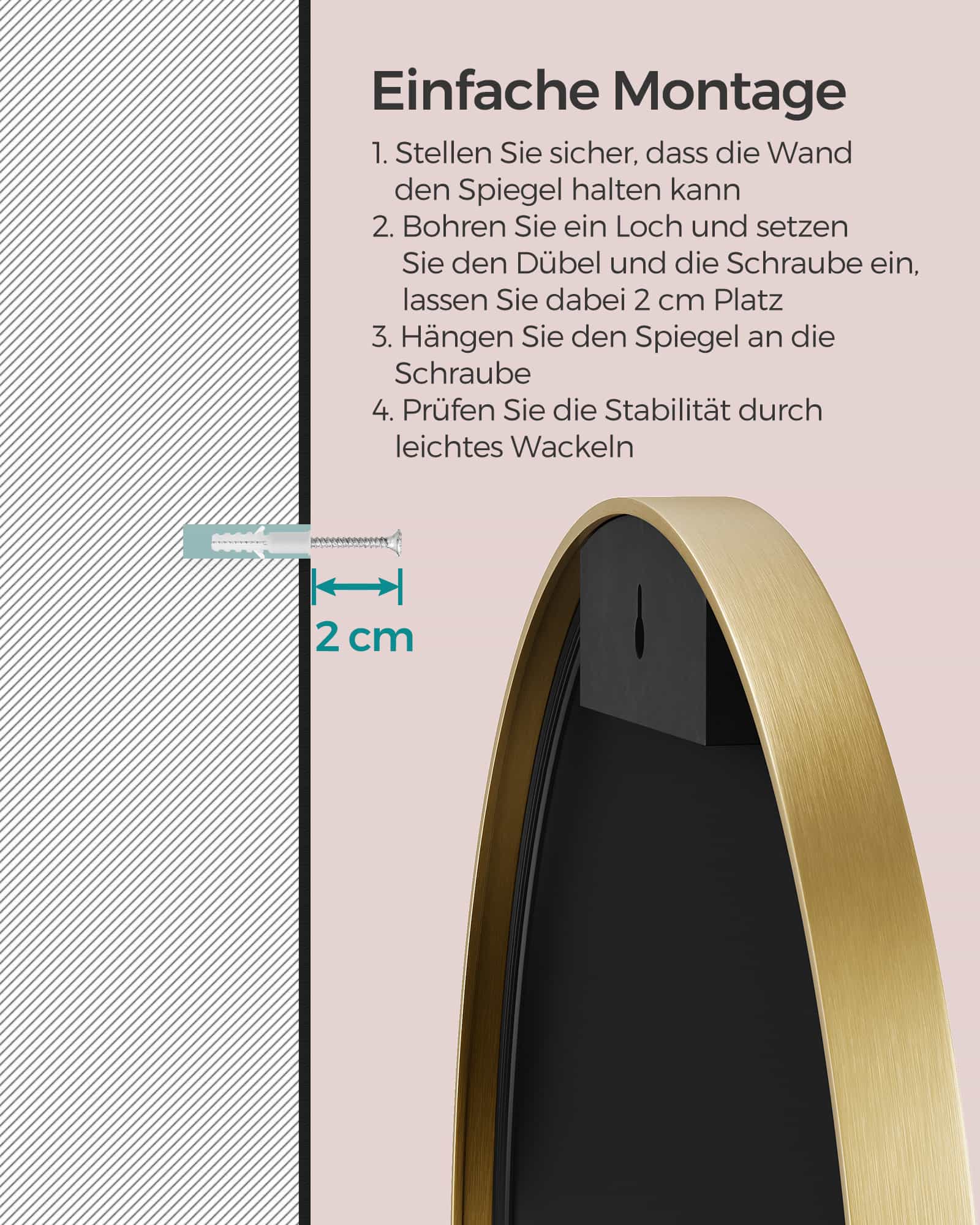 Spiegel rund einfache Montage modern metallisches Gold-LWM102A01 Spiegel rund einfache Montage modern metallisches Gold-LWM102A01