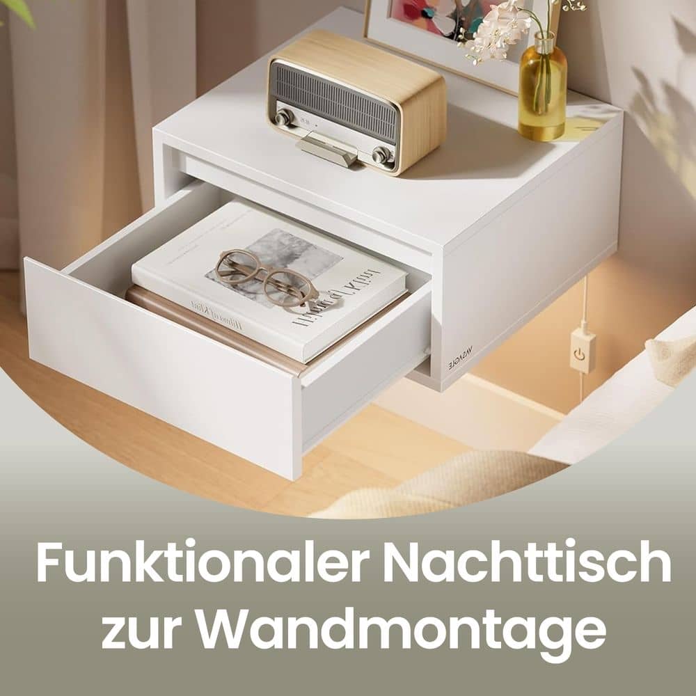 Nachttisch hängend 2er Set mit Leuchten wolkenweiß Nachttisch hängend 2er Set mit Leuchten wolkenweiß