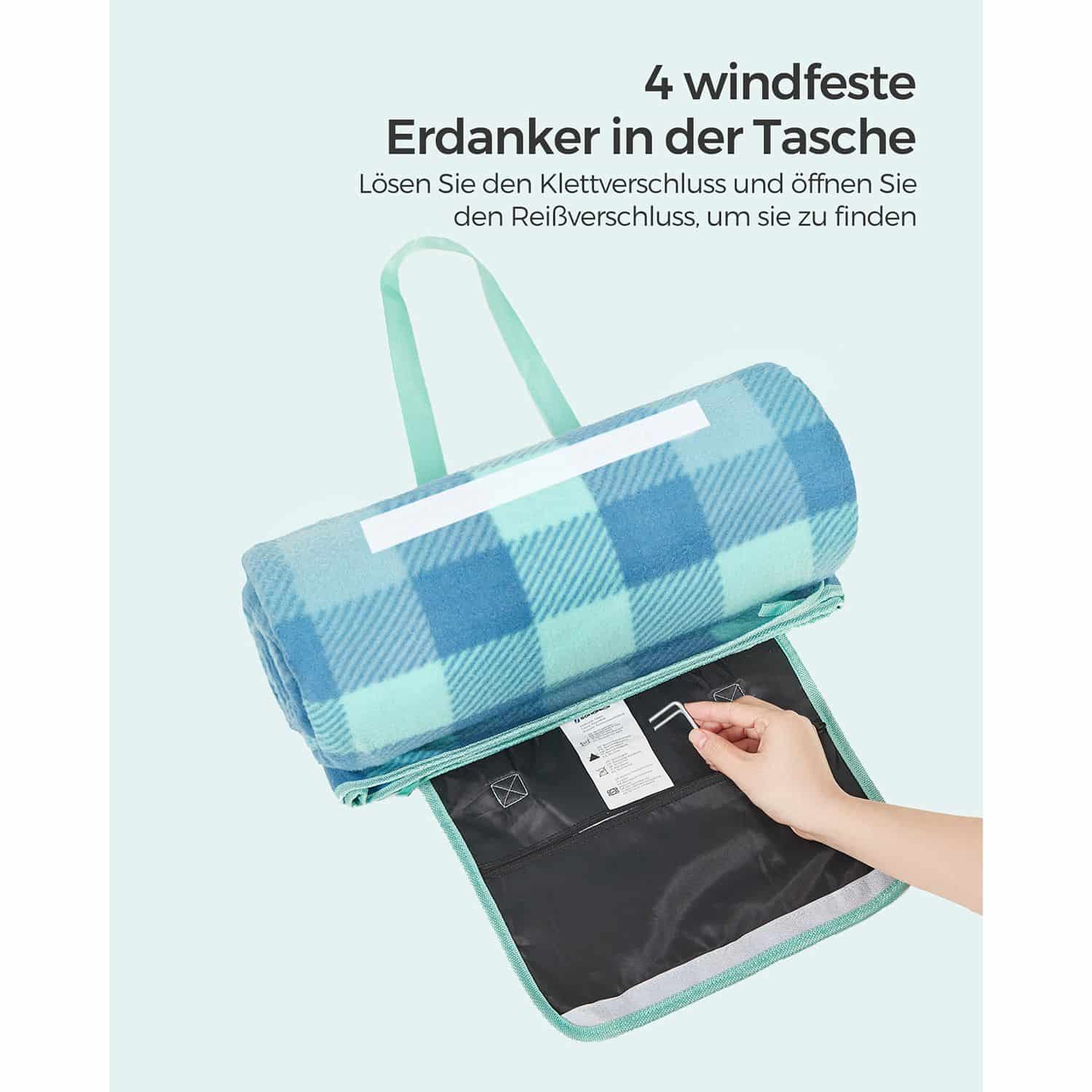 Picknickdecke 300 x 200 cm wasserdicht grün-blau-GCM012Q03