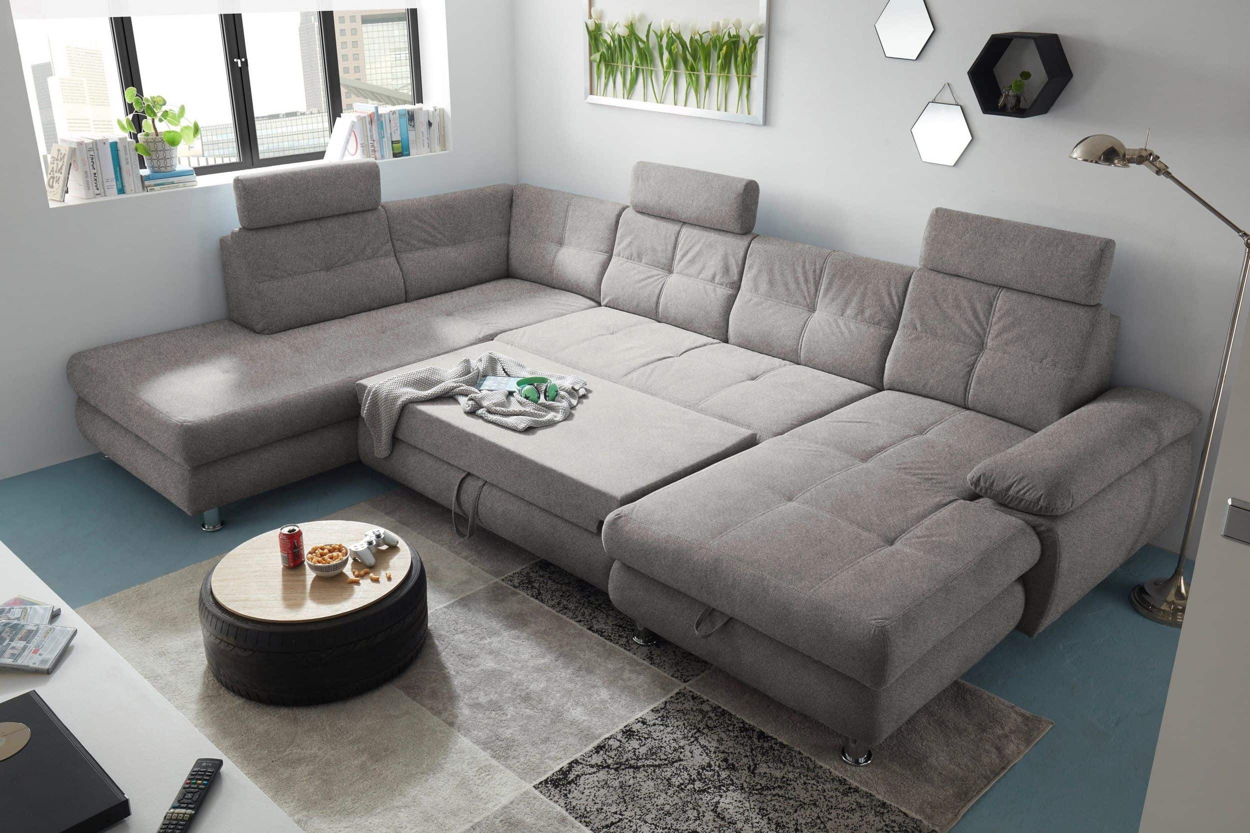 Wohnlandschaft Alba von ED Exciting Design mit Schlaffunktion & Bettkasten – U-Form Sofa aus hochwertigem Brego-Stoff Wohnlandschaft Alba von ED Exciting Design mit Schlaffunktion & Bettkasten – U-Form Sofa aus hochwertigem Brego-Stoff