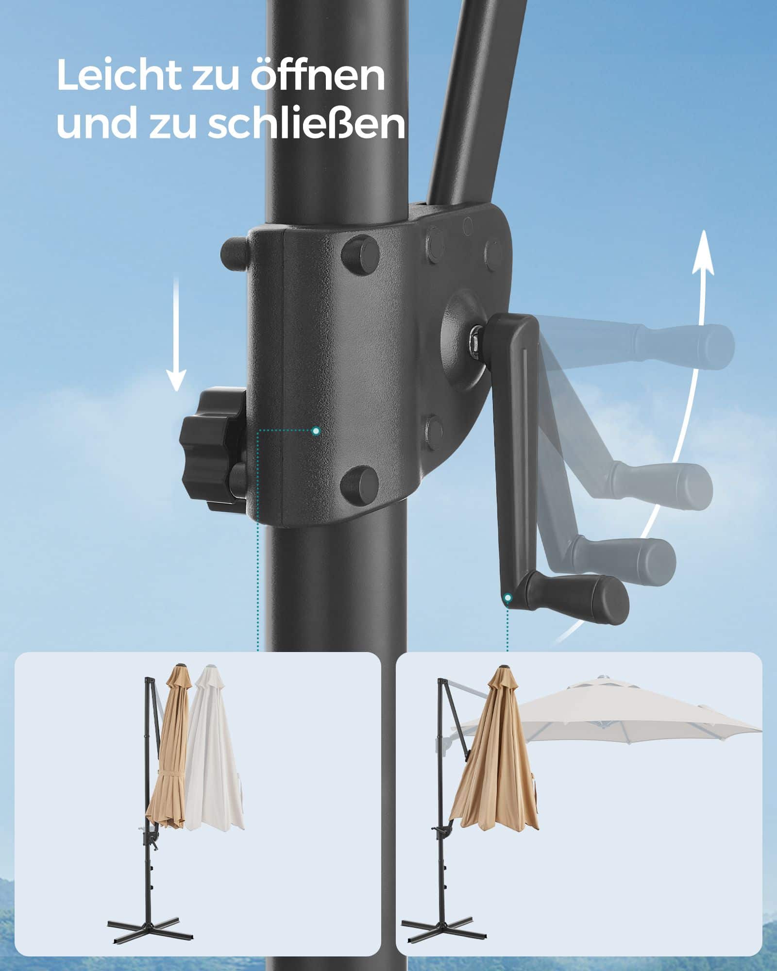 Ampelschirm UPF 50+ mit Kurbel und Kreuzfuß kamelbraun