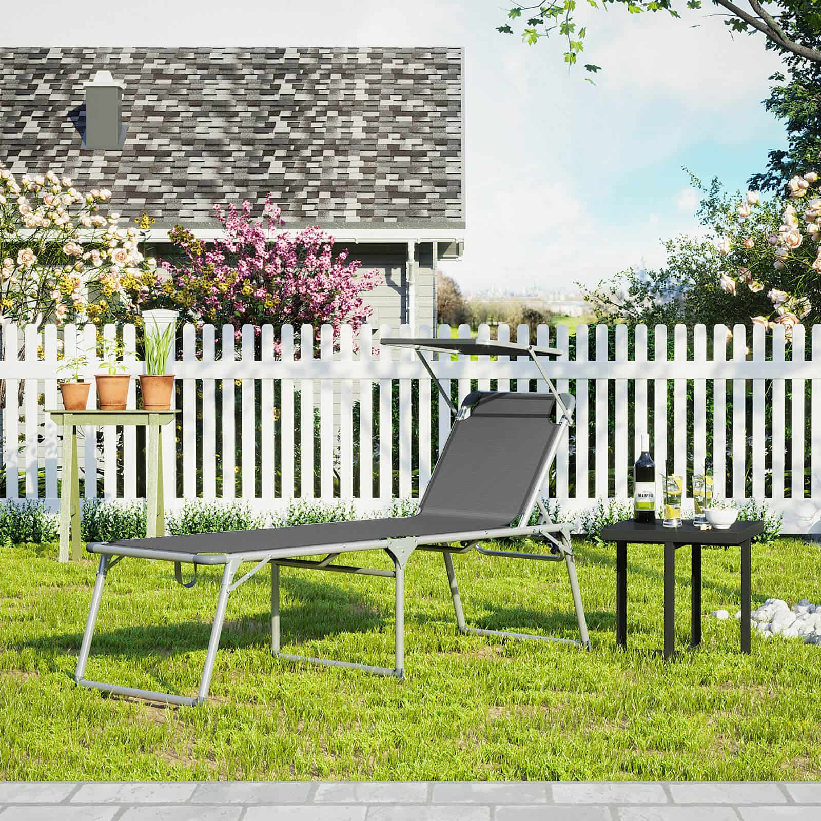 Gartenliege mit Sonnendach Grau-GCB26GY Gartenliege mit Sonnendach Grau-GCB26GY