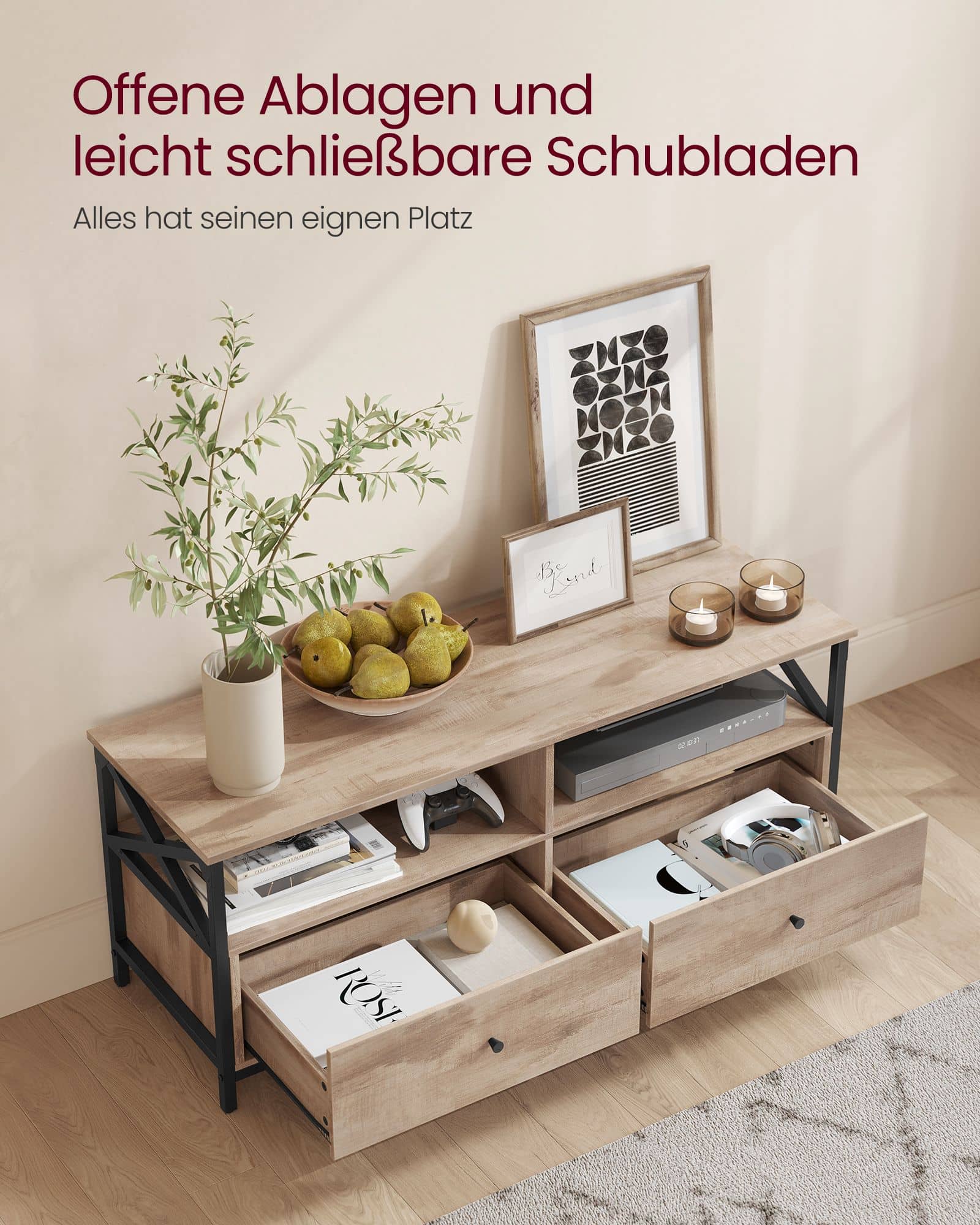 TV-Schrank 120 cm lang mit 2 Schubladen und 2 offenen Fächern-LTV300B50 TV-Schrank 120 cm lang mit 2 Schubladen und 2 offenen Fächern-LTV300B50
