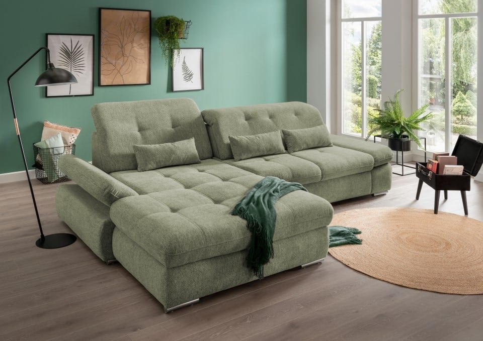 Multifunktionales Ecksofa Dalida mit Schlaffunktion, Sitztiefenverstellung und verstellbaren Kopfteilen von Benformato