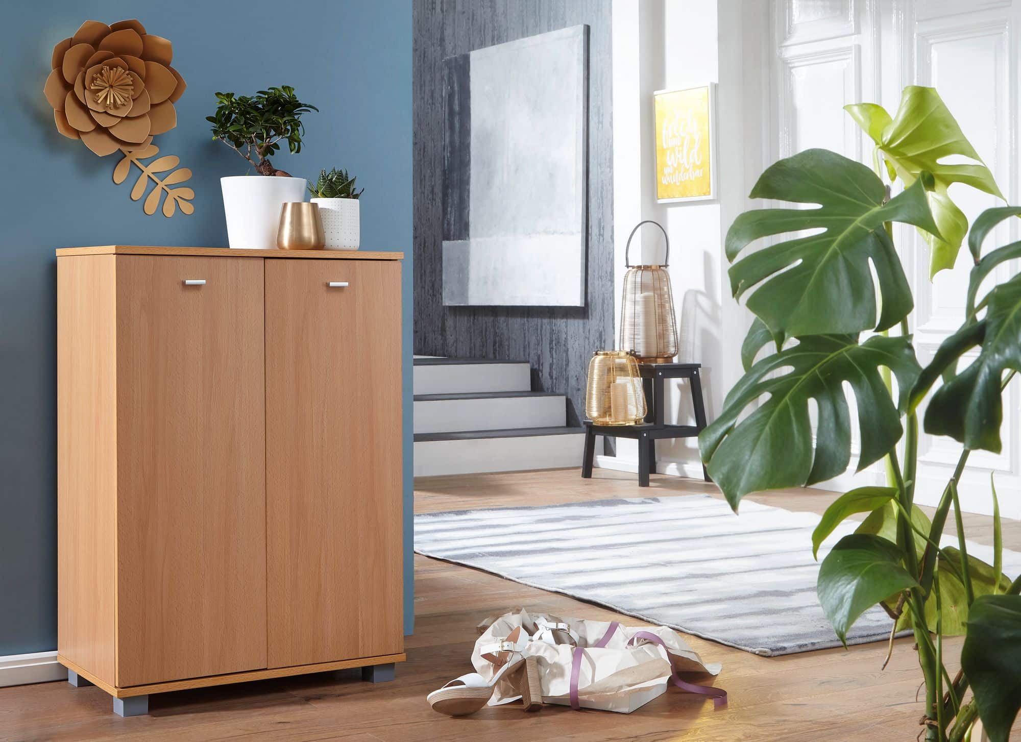 Design Schuhschrank NIMES modern Holz Buche 12 Paar Schuhe 4 Fächer 2 Türen Design Schuhschrank NIMES modern Holz Buche 12 Paar Schuhe 4 Fächer 2 Türen