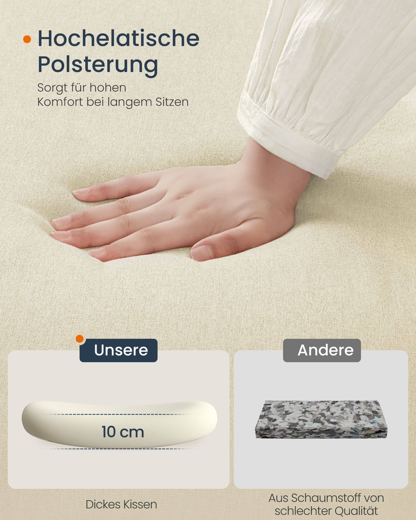 Bürostuhl mit breiter Sitzfläche und Fußkreuz beige Bürostuhl mit breiter Sitzfläche und Fußkreuz beige