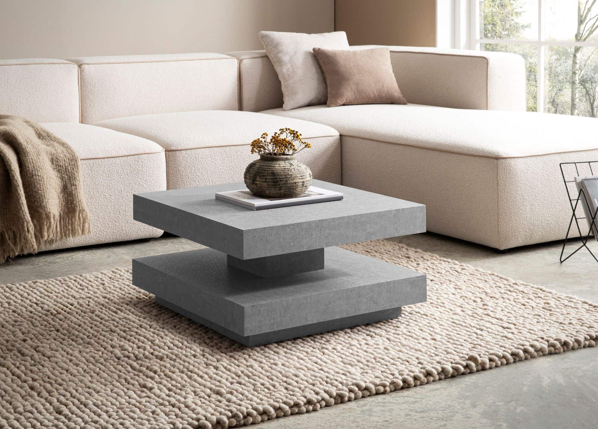 Couchtisch 60x60x34 cm Grau Sofatisch in Beton-Optik Modern Couchtisch 60x60x34 cm Grau Sofatisch in Beton-Optik Modern