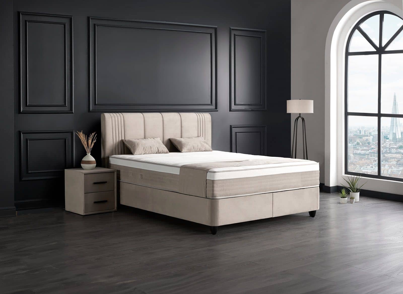 Belicia Boxspringbett mit Bettkasten – Samt Beige, ABC Bedding Belicia Boxspringbett mit Bettkasten – Samt Beige, ABC Bedding