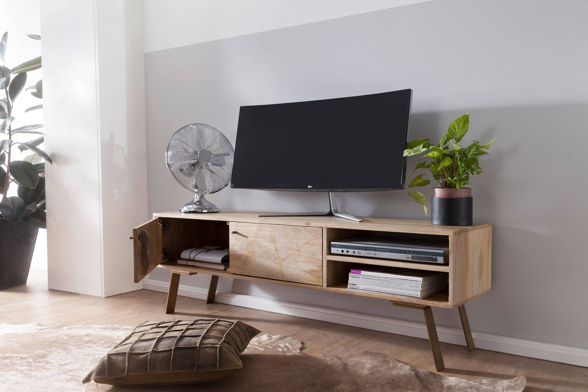47298-WOHNLING-Lowboard-SIKAR-145x35x46-cm-Mango-_5 HiFi Lowboard SIKAR Mango Massivholz Landhaus TV Kommode 145x47x35cm