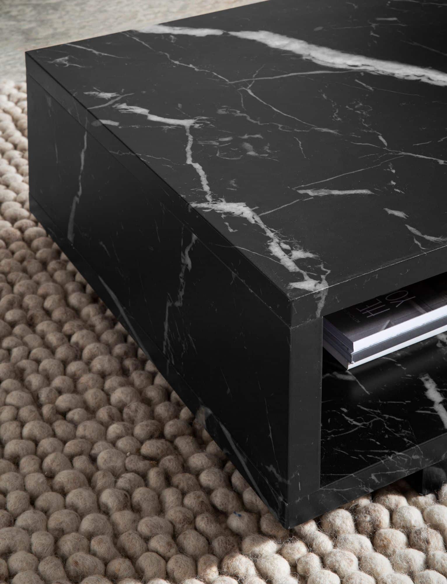 Couchtisch 100x50x25 cm Schwarz Sofatisch in Marmor-Optik Modern