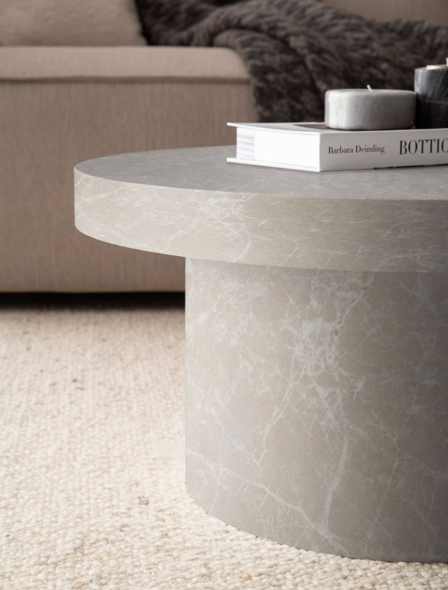 Couchtisch 60x60x30 cm Sandfarben Sofatisch in Stein-Optik Modern