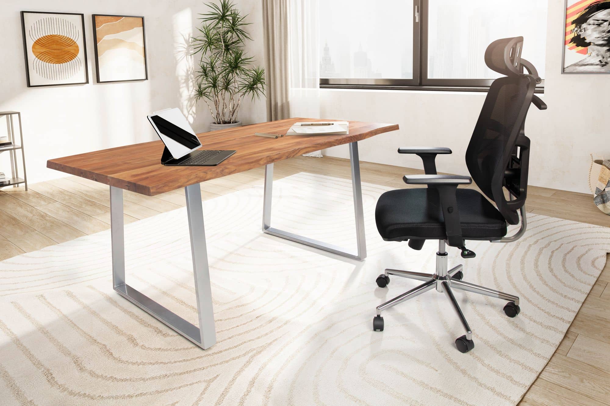 Schreibtisch 180x90x76 cm Akazie Massivholz / Metall Computertisch Baumkante Schreibtisch 180x90x76 cm Akazie Massivholz / Metall Computertisch Baumkante