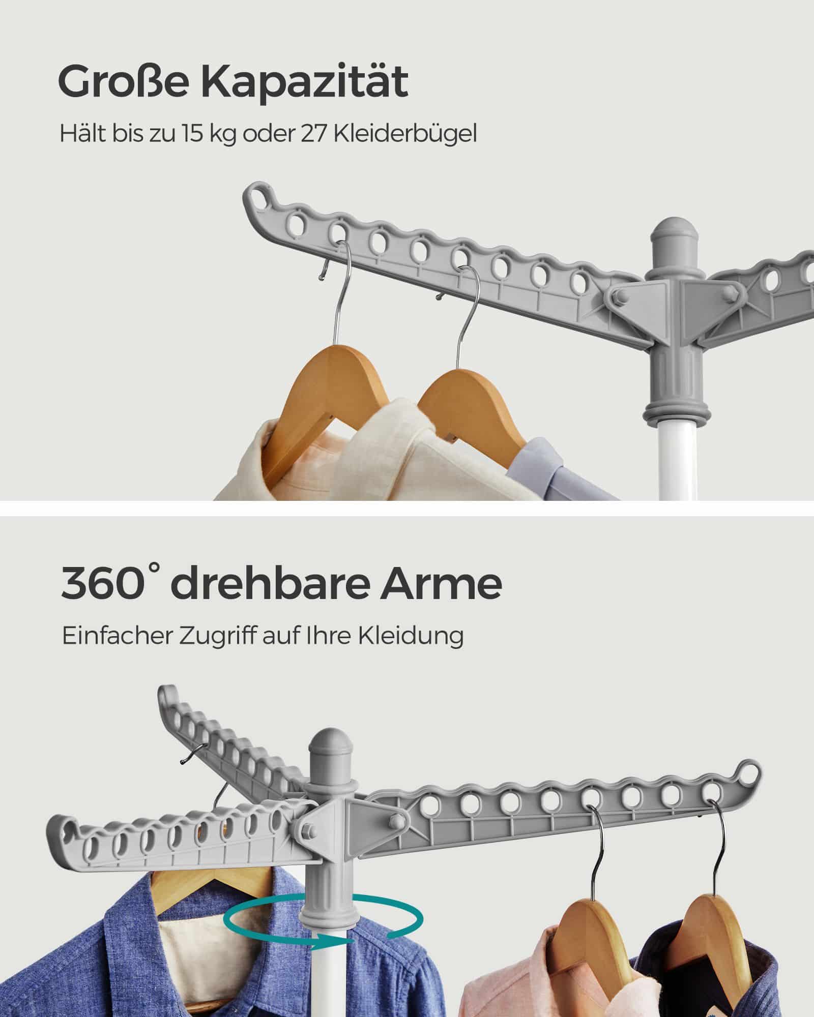 Wäscheständer mit 3 drehbaren Armen und 4 Beinen grau-weiß Wäscheständer mit 3 drehbaren Armen und 4 Beinen grau-weiß
