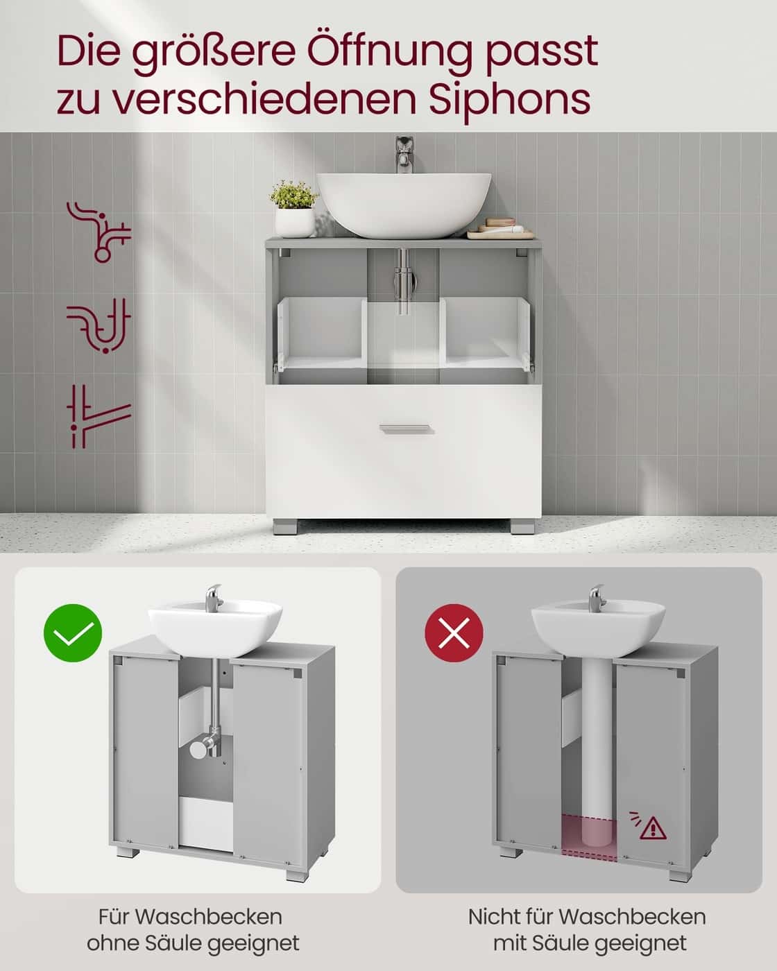 Kollektion - Waschbeckenunterschrank 30 x 60 x 63,8 cm mit 2 großen Schubladen Taubengrau-wolkenweiß Kollektion - Waschbeckenunterschrank 30 x 60 x 63,8 cm mit 2 großen Schubladen Taubengrau-wolkenweiß