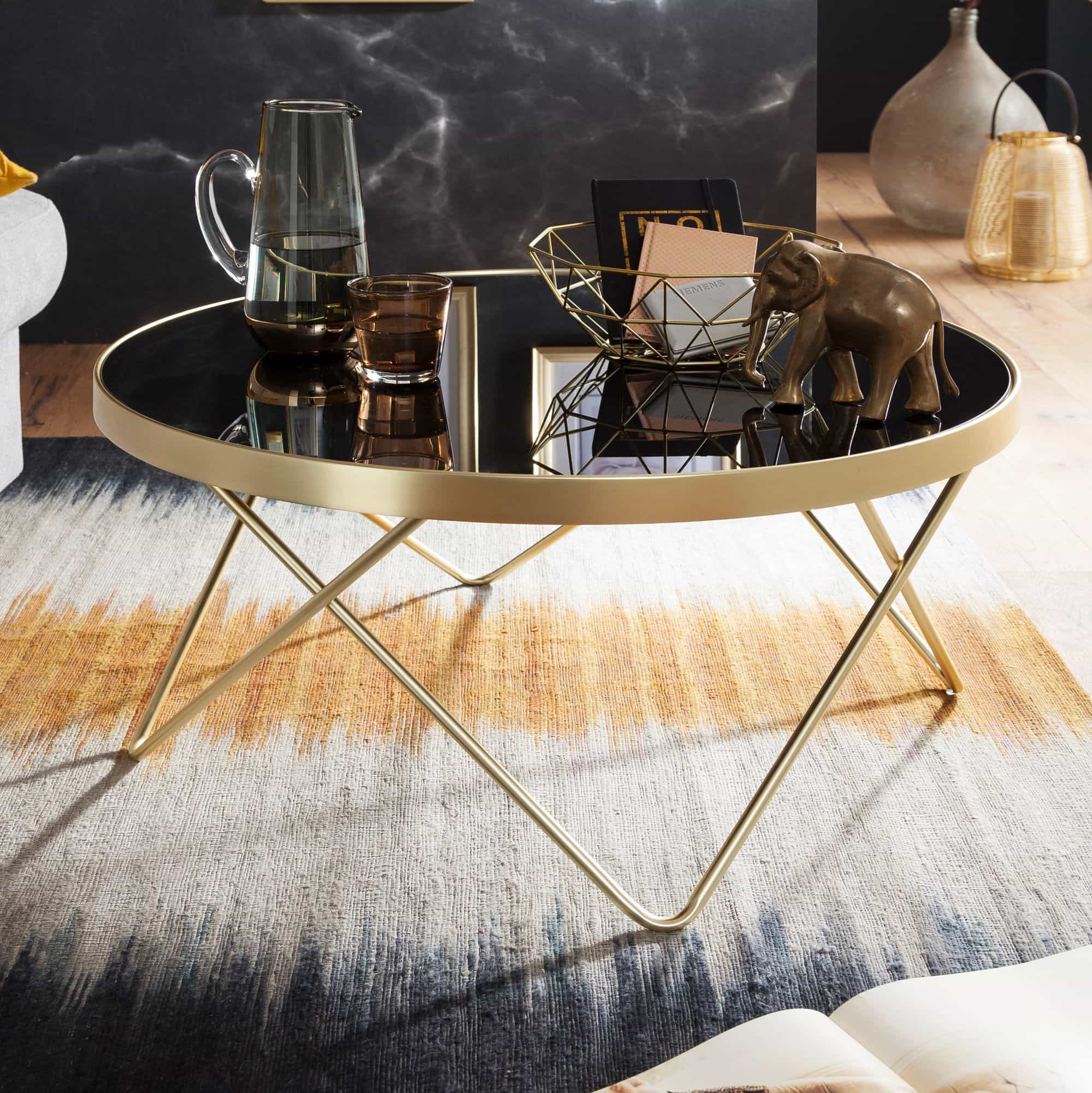 47920-WOHNLING-Couchtisch-DANA-42-5-cm-Schwarz_1 Beistelltisch Ø 82 cm – Schwarz & Mattgold, Glasplatte