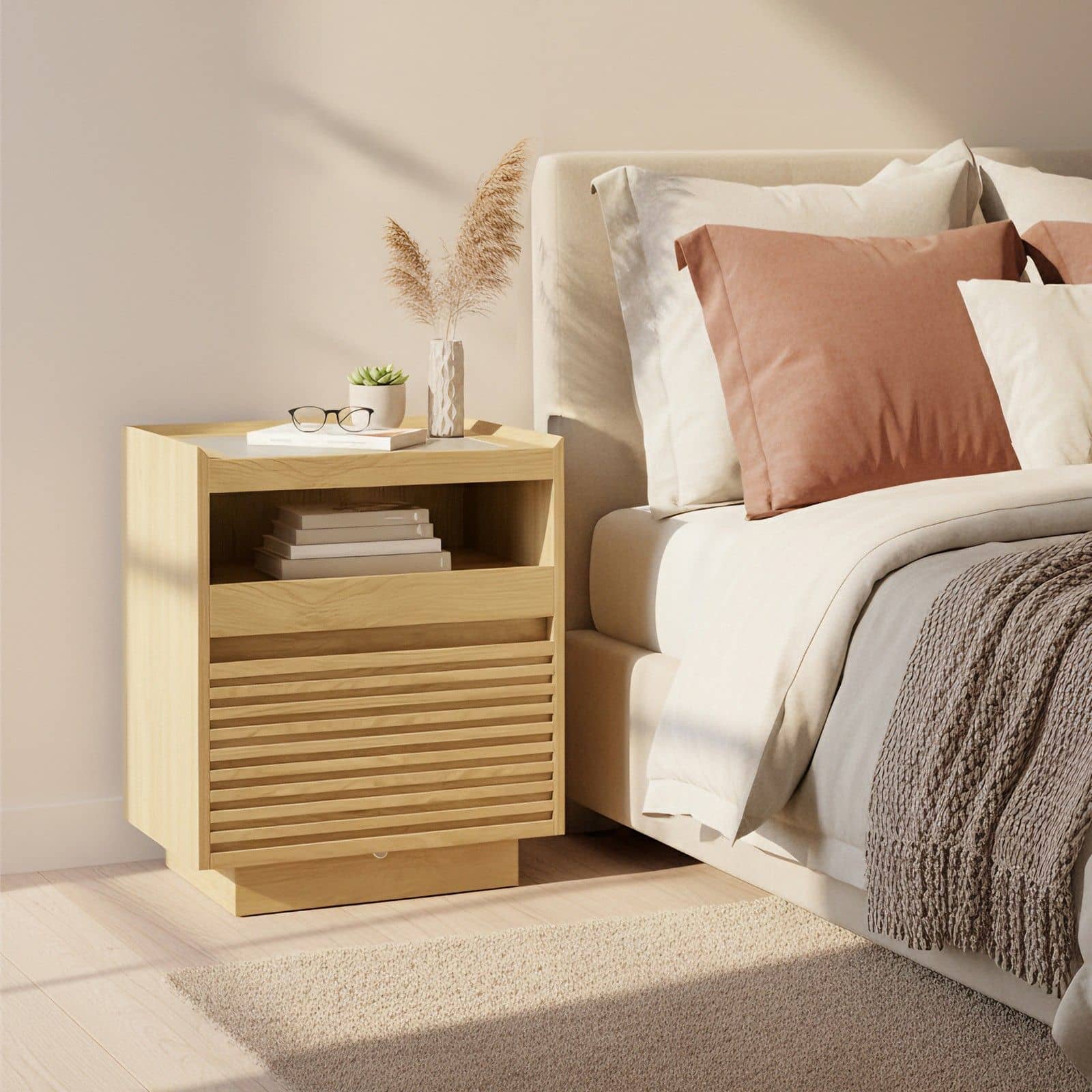 Nachttisch mit LED-Beleuchtung, Beistelltisch, Schublade