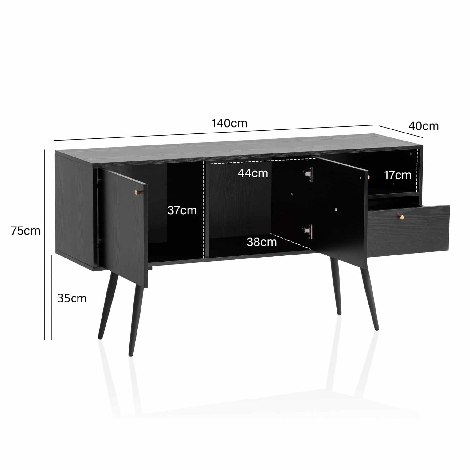 Sideboard 140x75x40 cm Kommode Schwarz mit Eiche-Dekor Zeitlos Sideboard 140x75x40 cm Kommode Schwarz mit Eiche-Dekor Zeitlos