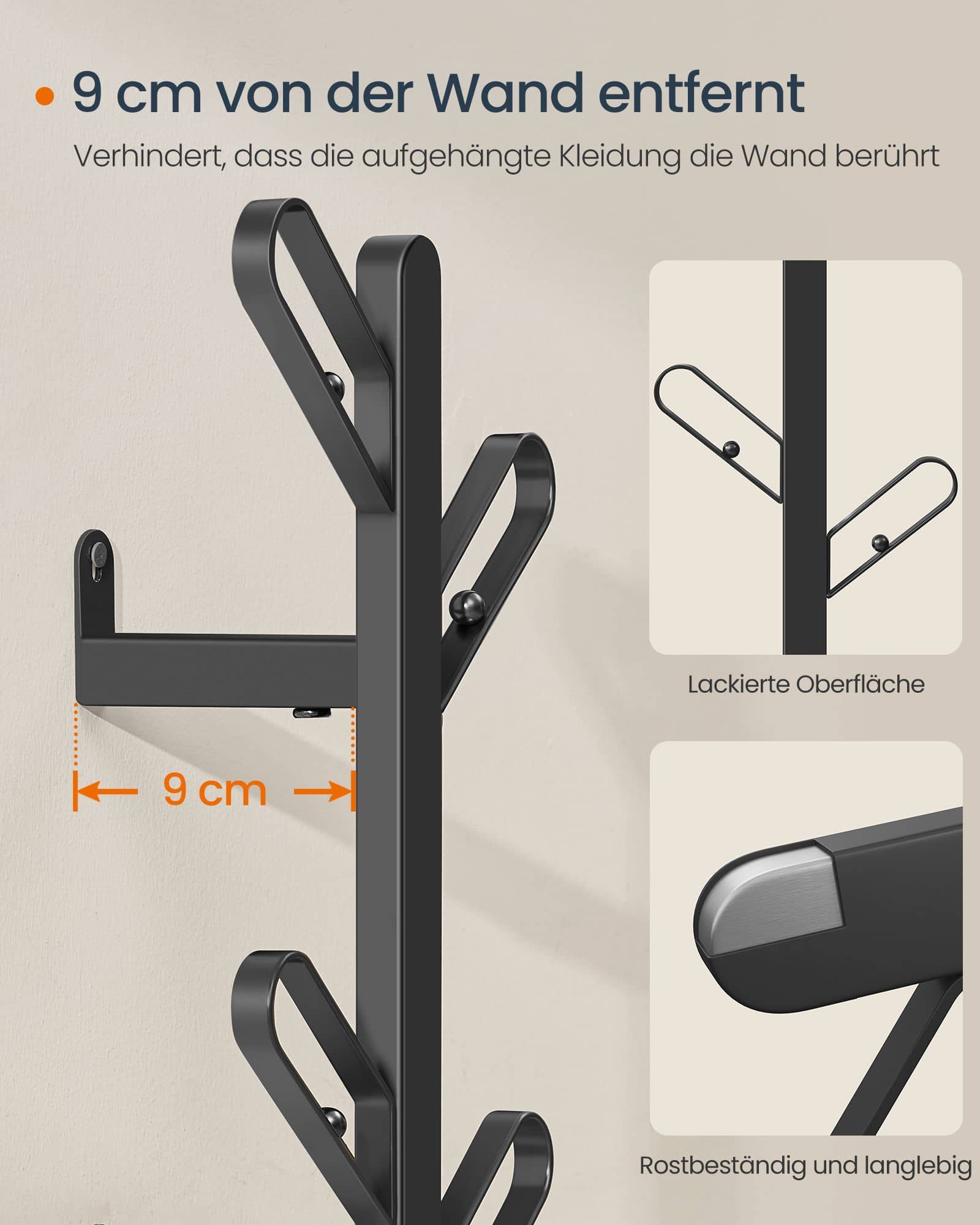 Wandgarderobe 2er Set 13 x 19 x 41 cm tintenschwarz