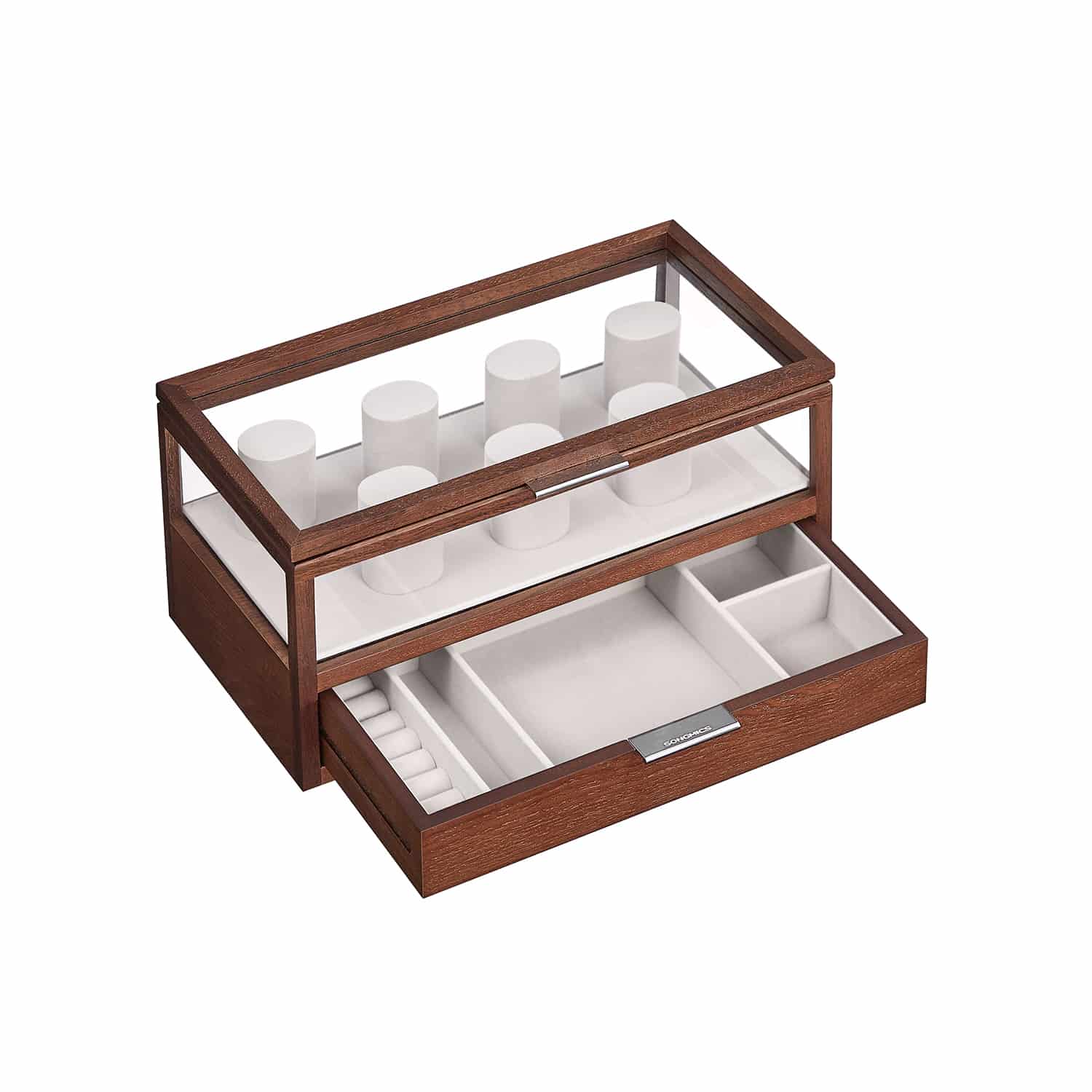 Uhrenbox 2 Ebenen mit 7 Uhrenkissen Geschenkidee kaffeebraun Uhrenbox 2 Ebenen mit 7 Uhrenkissen Geschenkidee kaffeebraun