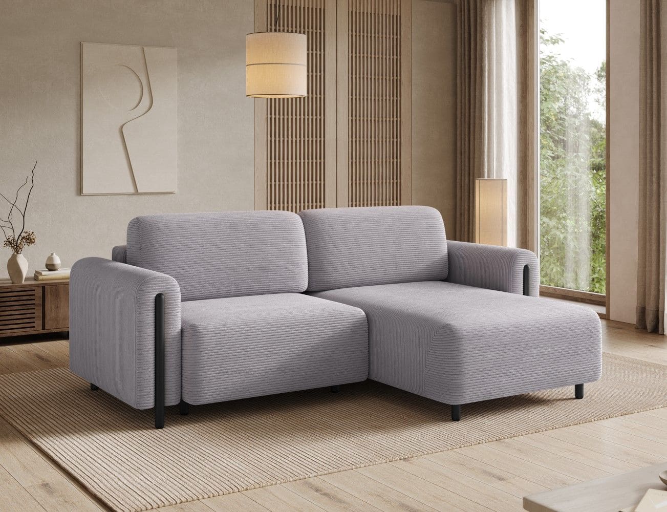 Ecksofa Acossta Jarrell Breitcord Grau mit Schlaffunktion Ecksofa Acossta Jarrell Breitcord Grau mit Schlaffunktion