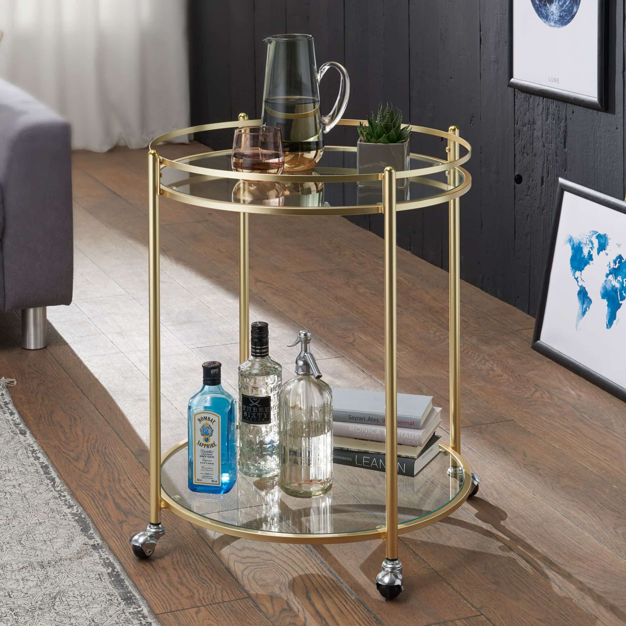 47926-WOHNLING-Servierwagen-JAMES-matt-gold-WL5-7_1 Design Servierwagen Gold Ø 57 cm Beistelltisch