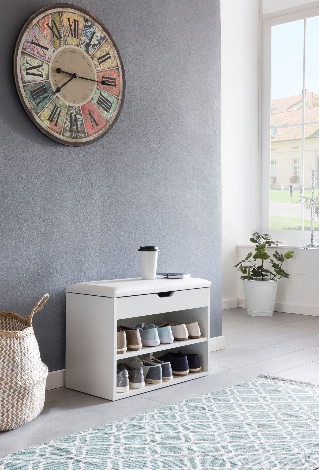 45755-WOHNLING-Schuhbank-SOFIA-mit-Sitzflaeche-kl_1 Schuhbank mit Sitzfläche Weiß Garderoben-Bank Holz 60 x 40 x 30 cm