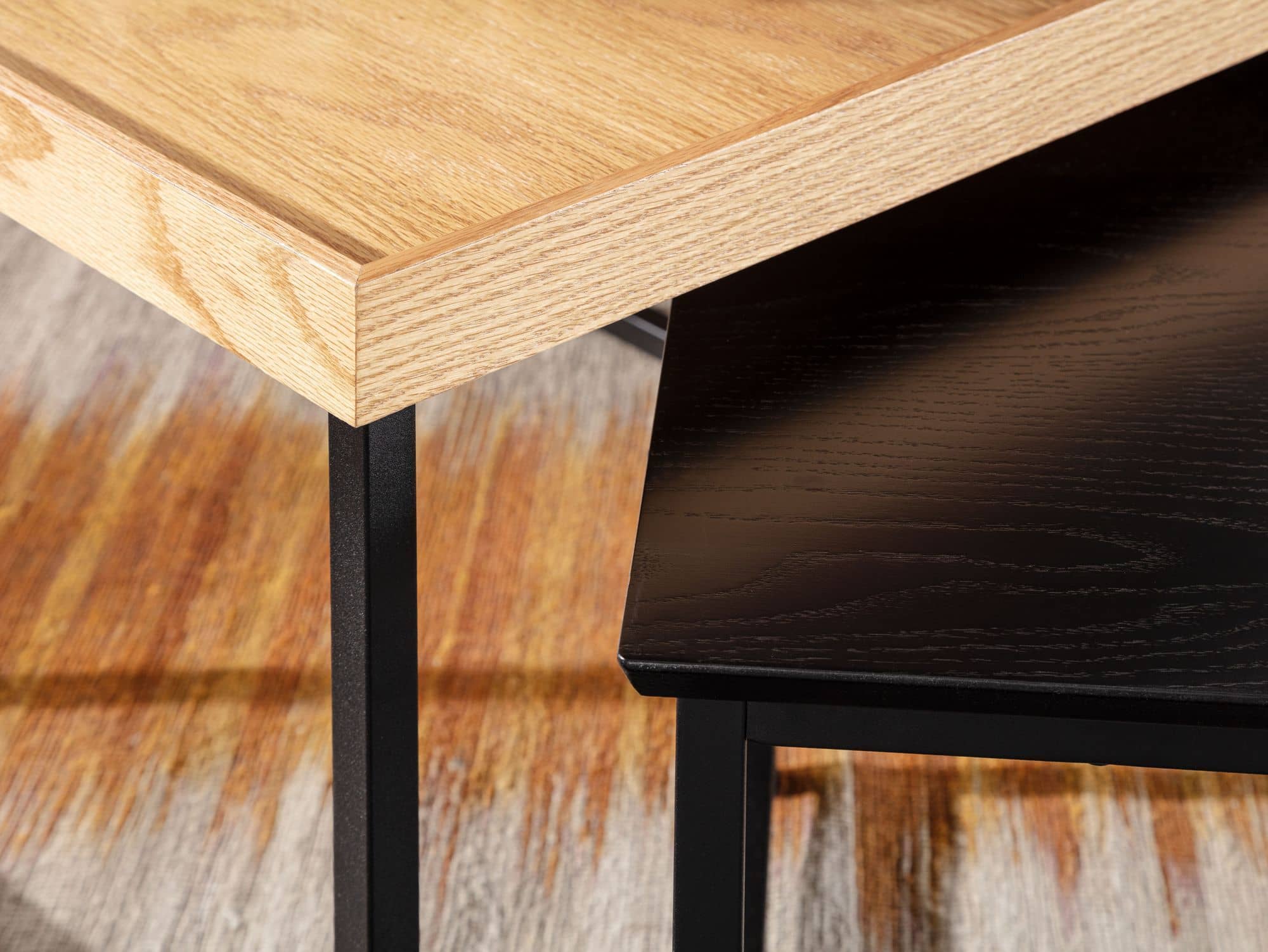 Couchtisch 2er Set Holz / Metall Sofatisch Eckig Eiche Schwarz Modern Couchtisch 2er Set Holz / Metall Sofatisch Eckig Eiche Schwarz Modern