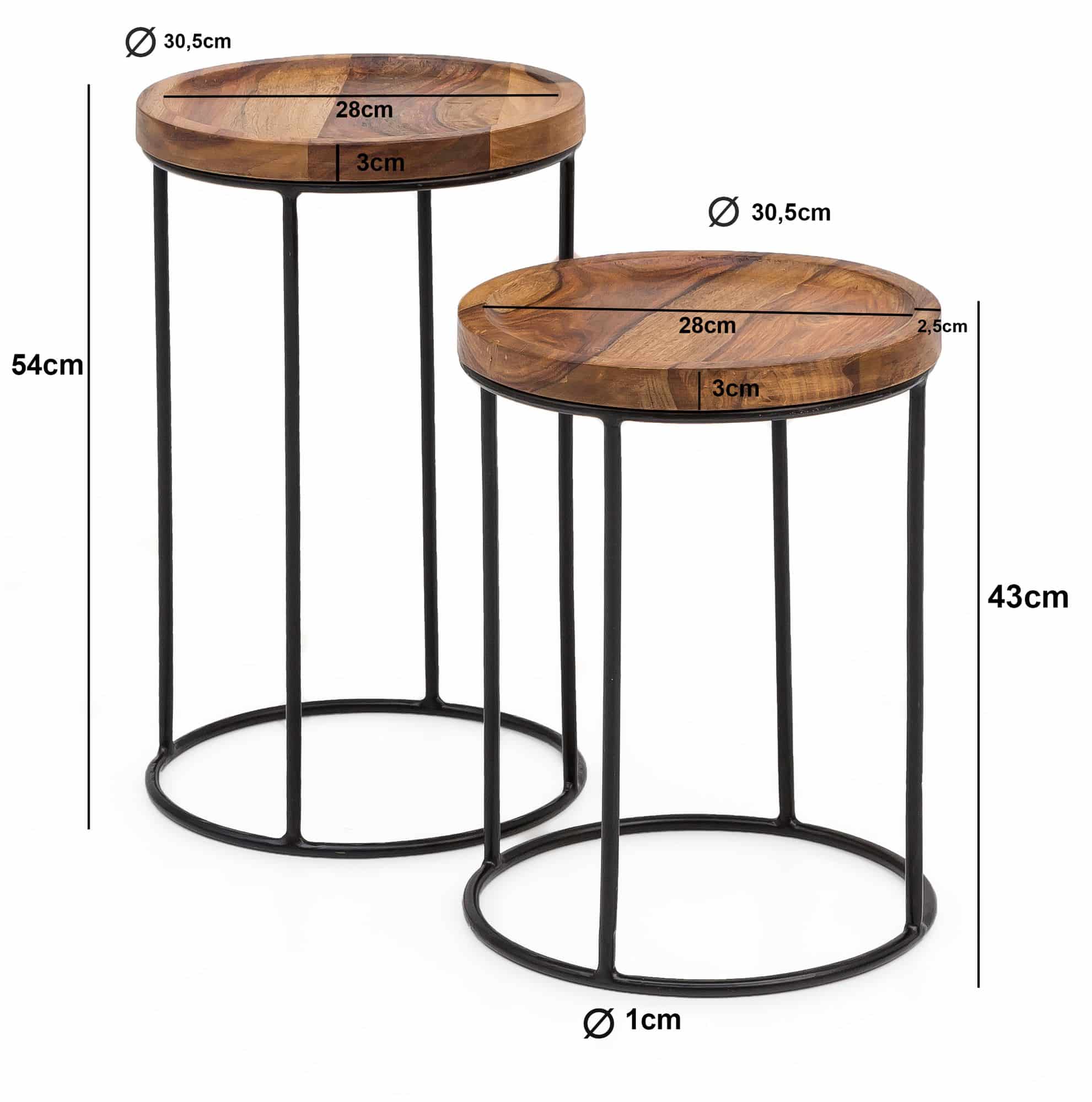 47399-WOHNLING-2er-Set-Beistelltisch-rund-30x30x5_3 Design Satztisch WL5.661 Sheesham Metall Beistelltisch 2er Set Klein