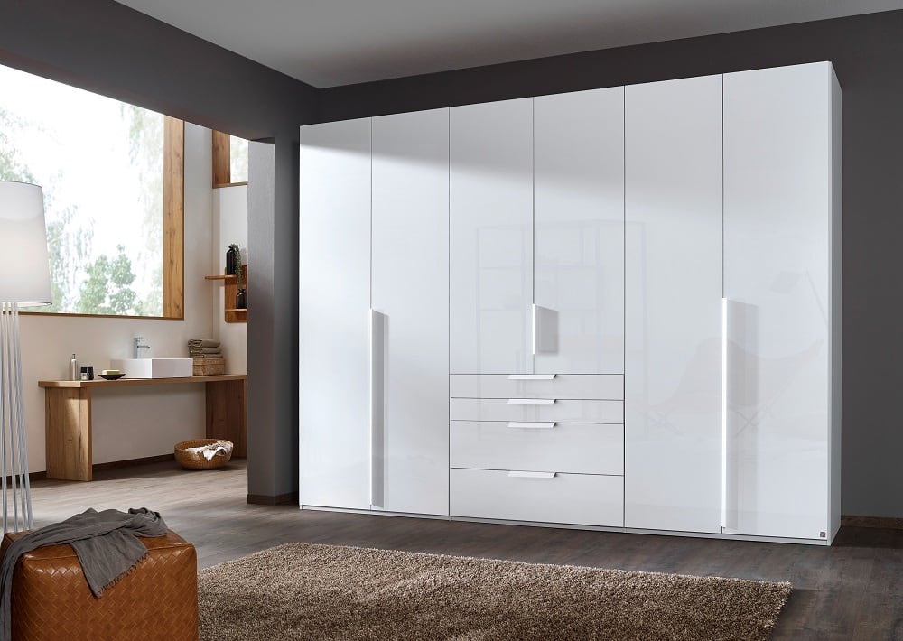 6-türiger Kleiderschrank Purisma von rauch mit Glasfront - In alpinweiß, seidengrau und graphit 