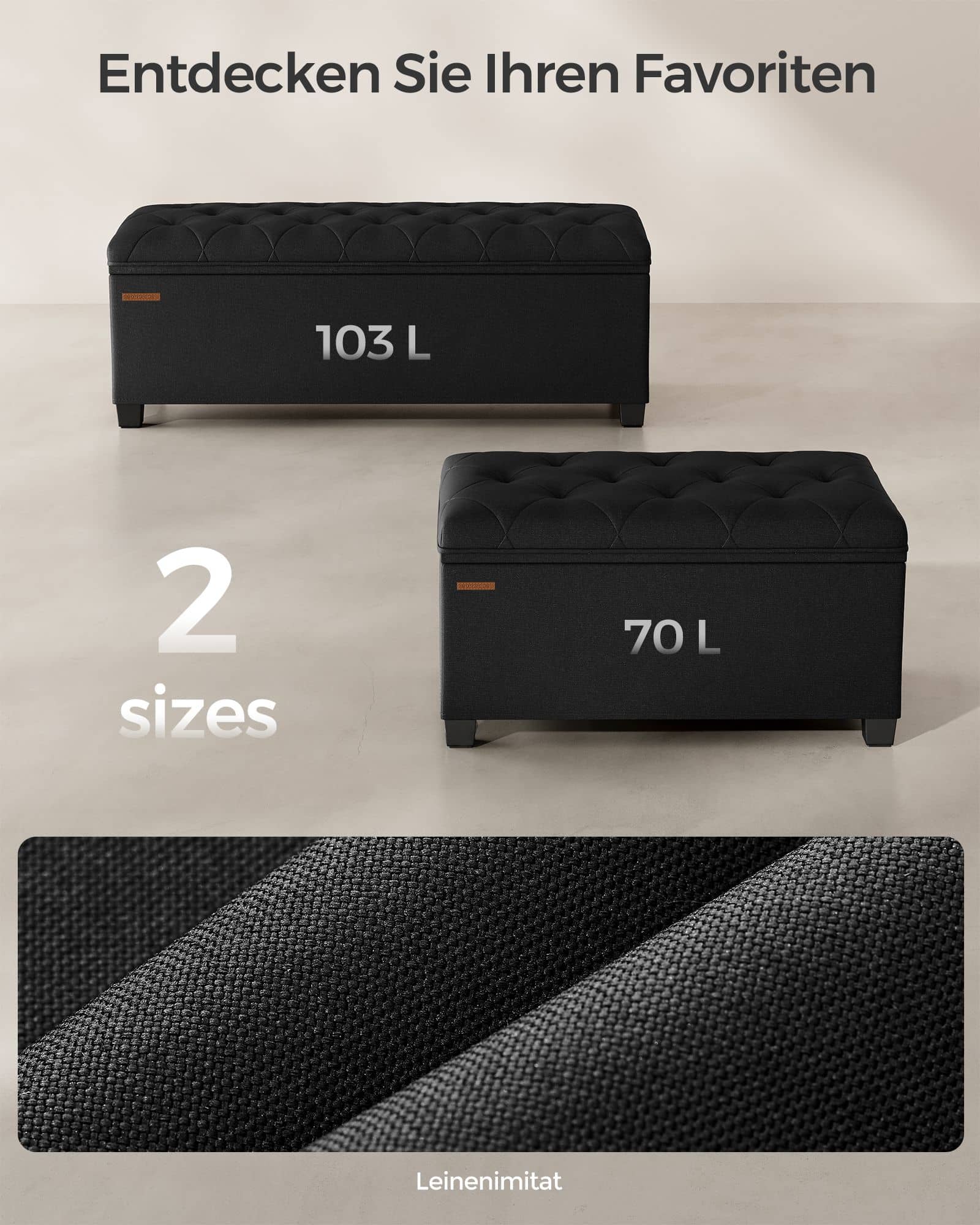 Sitzhocker mit Stauraum 40 x 110 x 40 cm tintenschwarz