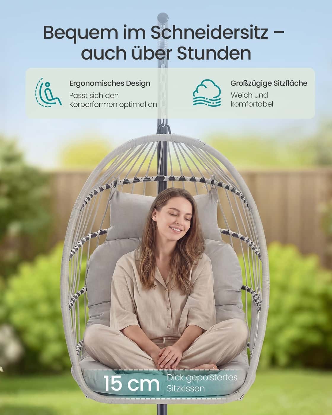 Hängesessel mit Gestell für entspannten Sitzkomfort weiß Hängesessel mit Gestell für entspannten Sitzkomfort weiß