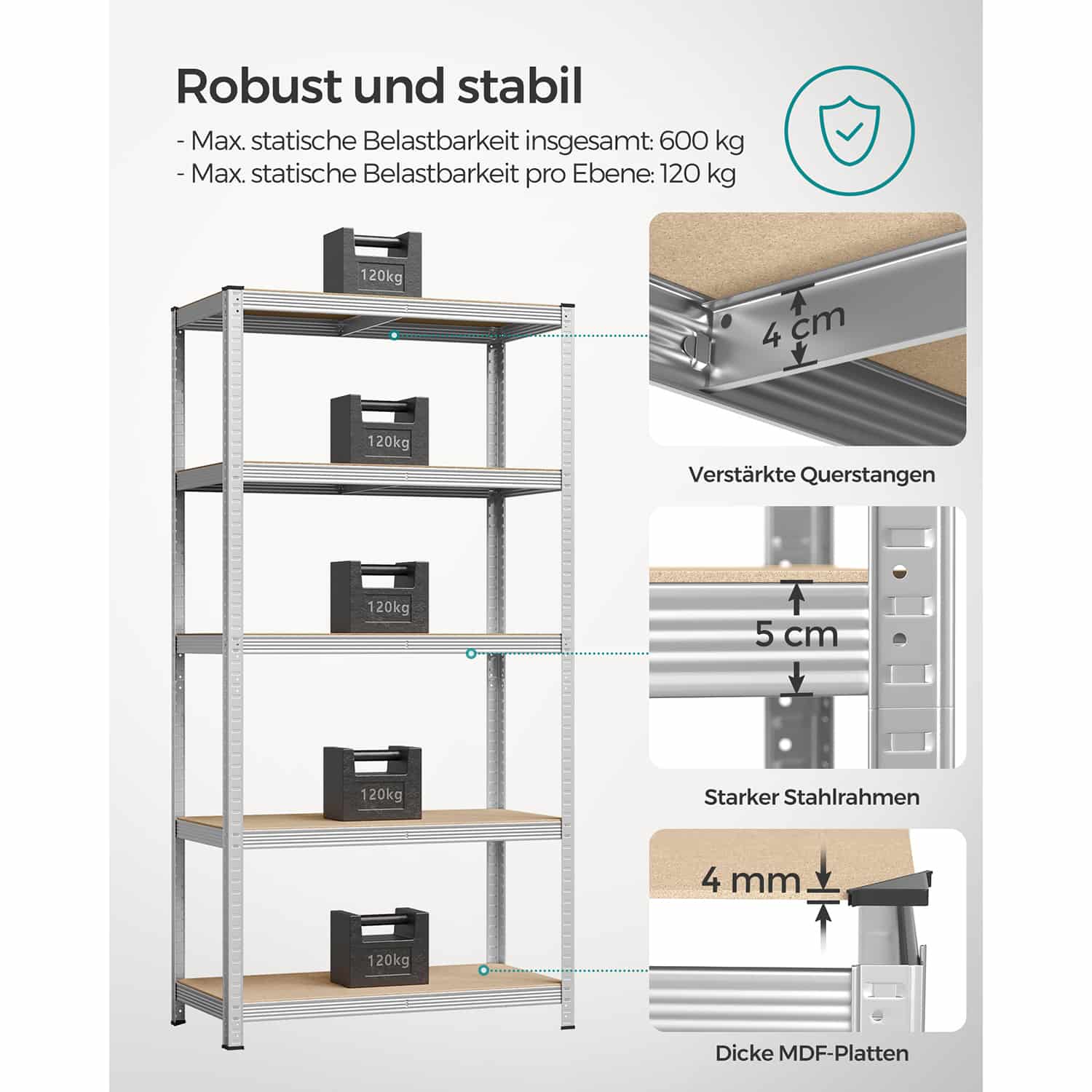 Lagerregale 2er Set, 200 x 100 x 50 cm silbern-B34GLR050E02 Lagerregale 2er Set, 200 x 100 x 50 cm silbern-B34GLR050E02