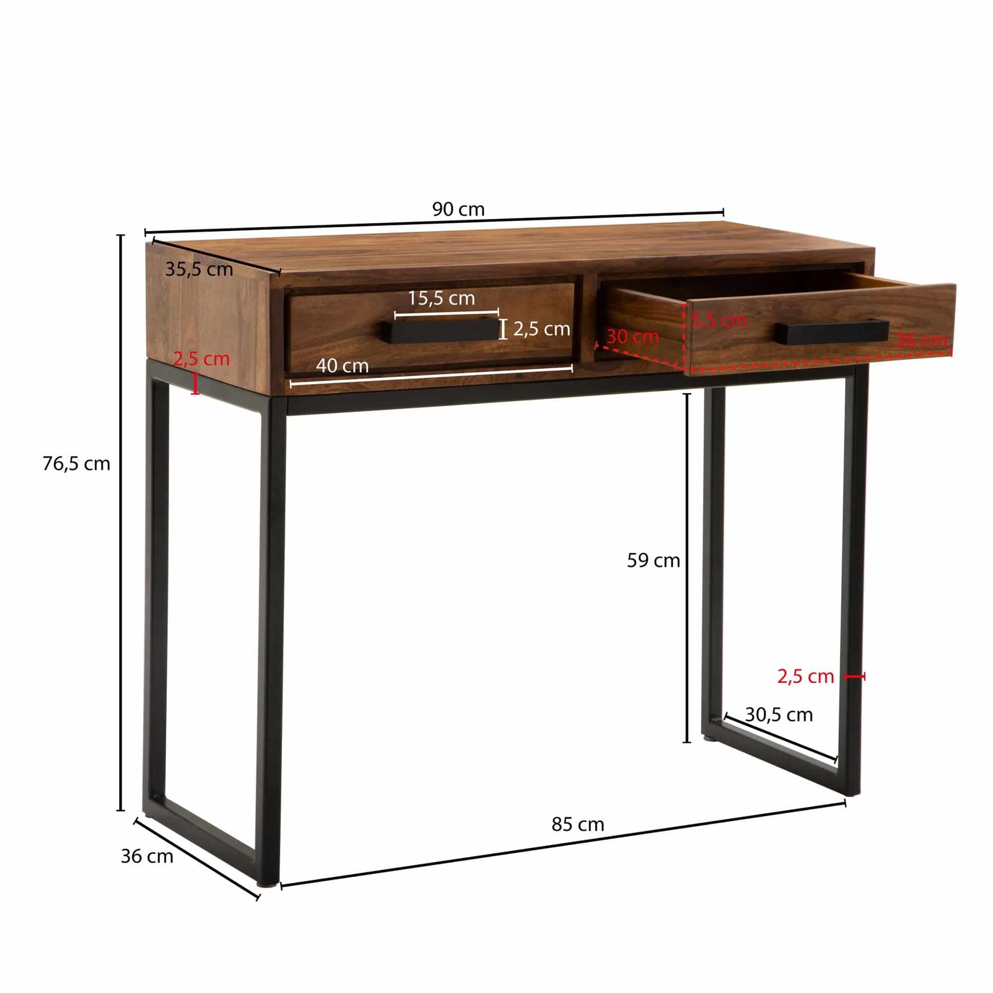 55930-WOHNLING-Konsolentisch-Mango-Massivholz-Metall-90x76x36-cm-Flurtisch-Anrichte-Wohnzimmertisch-Schmal-Design-Schreibtisch-Modern-WL6-147-WL6-147_4 Konsolentisch Sheesham Massivholz / Metall 90x76x36 cm Flurtisch