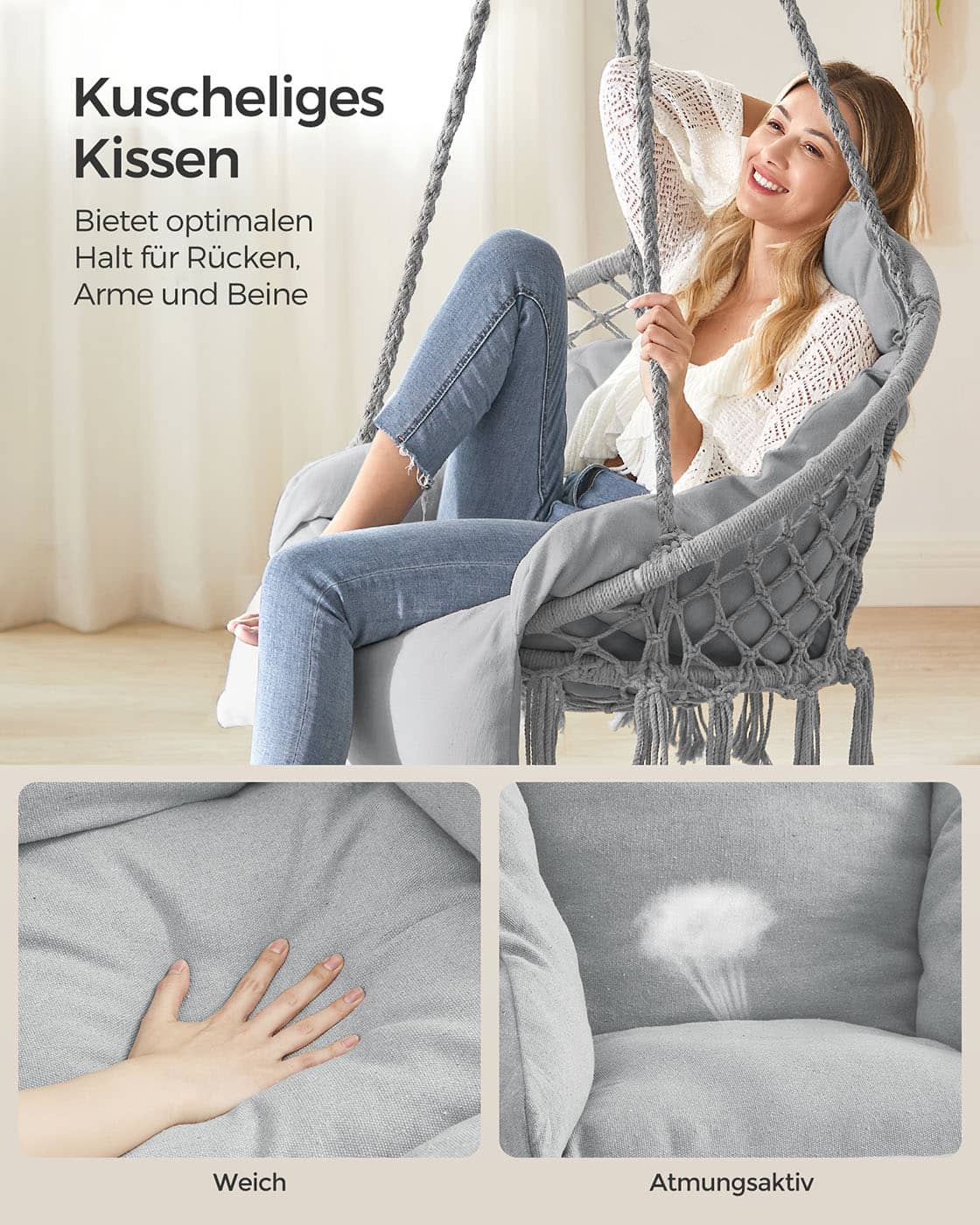 Hängesessel mit dickem Kissen taubengrau Hängesessel mit dickem Kissen taubengrau