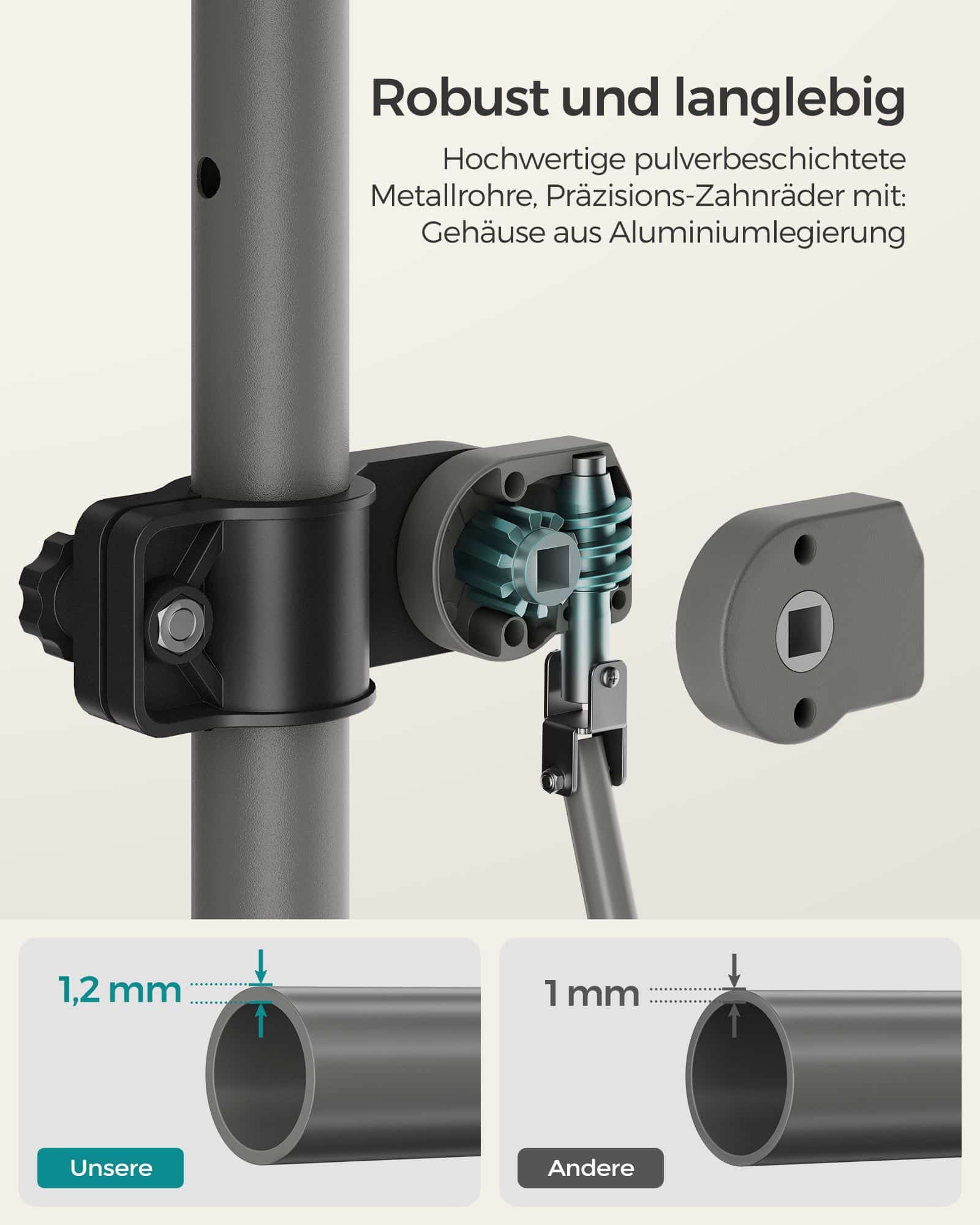 Klemmmarkise mit Handkurbel 300 x 120 cm beige