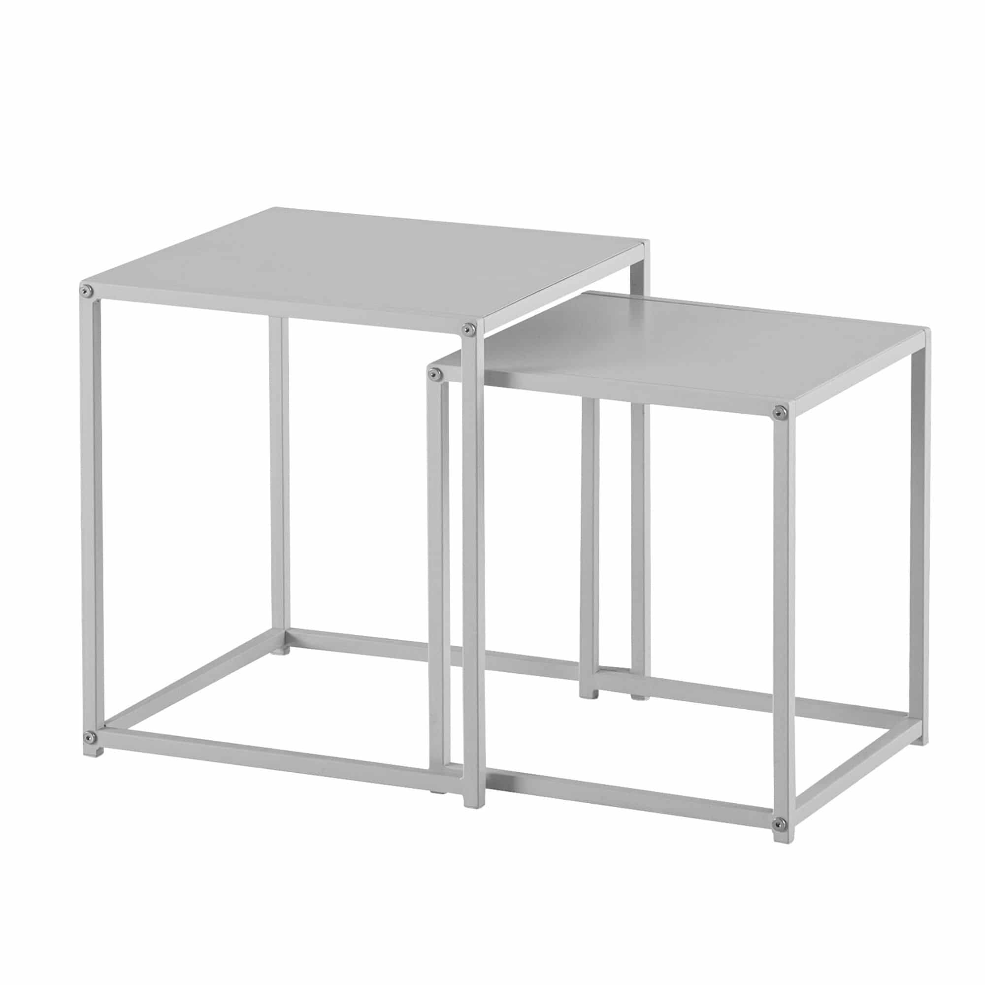 Wohnzimmertisch 2er Set Metall Beistelltisch Eckig Weiß Wohnzimmertisch 2er Set Metall Beistelltisch Eckig Weiß
