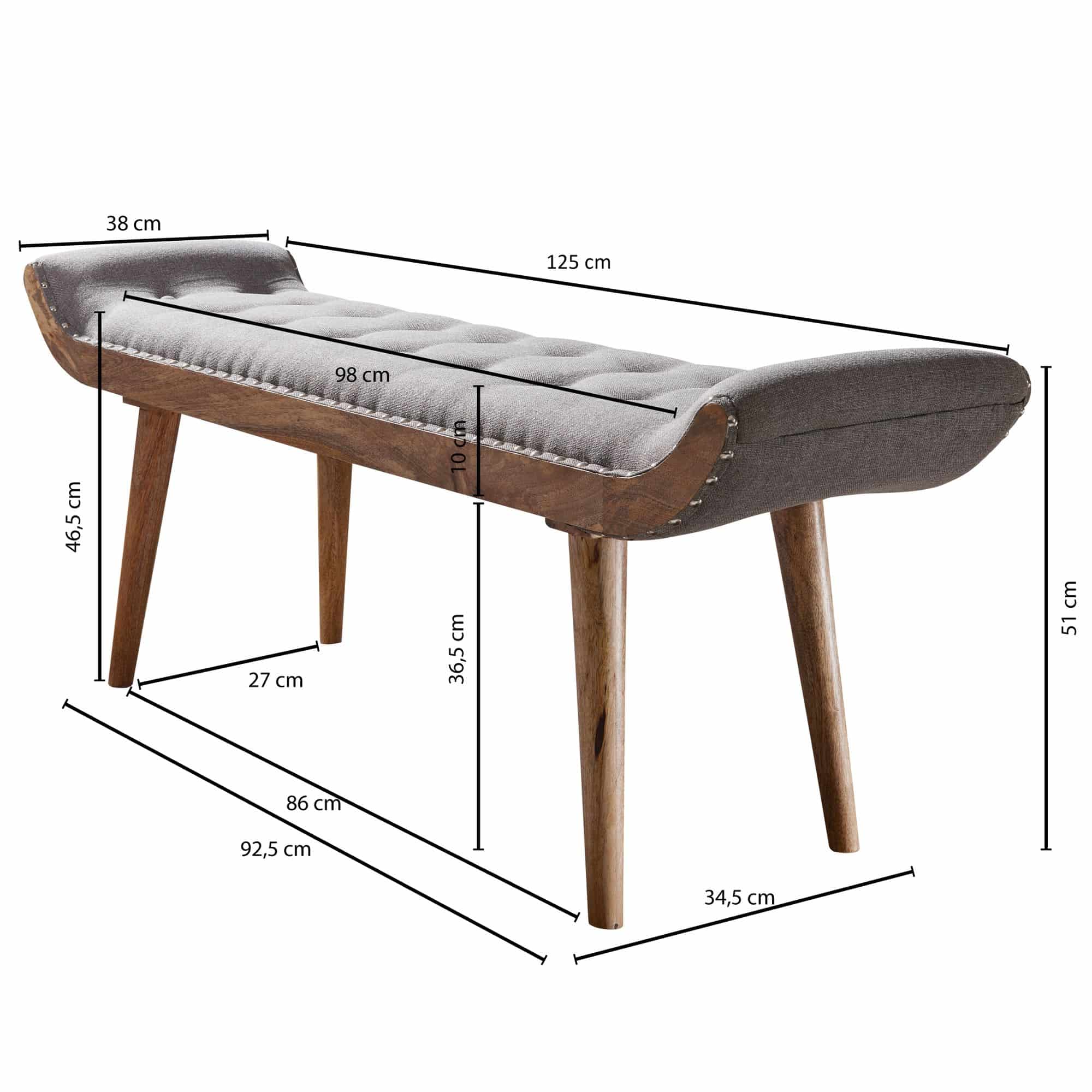 52306-WOHNLING-Sitzbank-Stoff-Massivholz-Bank-Grau-125x51x38-cm-Chesterfield-Design-Polsterbank-Flur-Stoffbank-Bettbank-2-Personen-Flurbank-Modern-polst-er-wohnzimm-er-garderobe-n Sitzbank Stoff / Massivholz Bank Grau 125x51x38 cm Chesterfield-Design