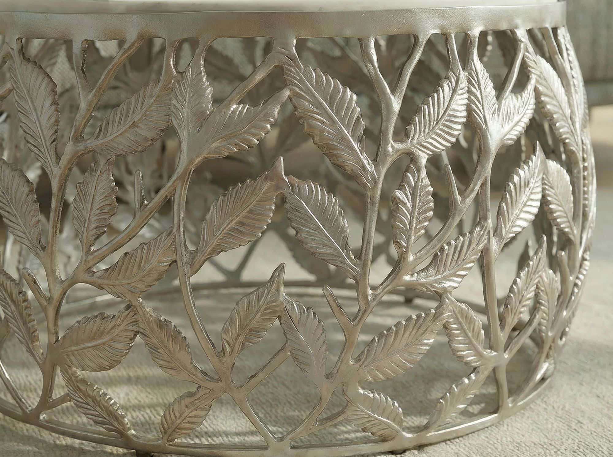 2er Set Couchtisch Silber mit weißer Marmor Tischplatte - Wohnzimmer Tisch Satztisch rund - Beistelltisch Alu modern - Sofatisch Set Aluminium Metallgestell Design Handmade