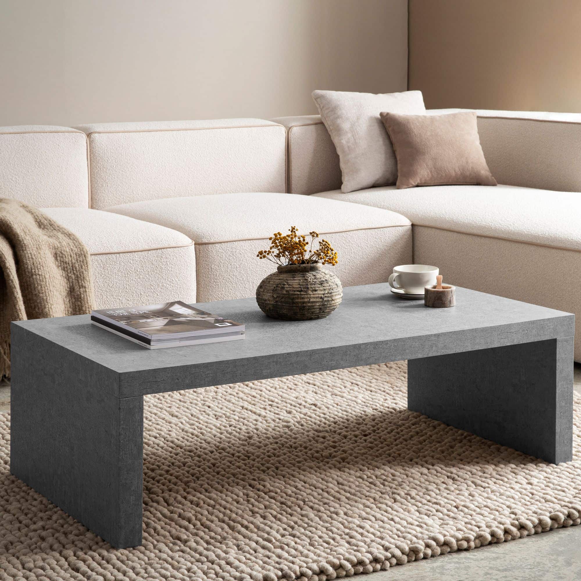 Couchtisch 110x55x35 cm Grau Sofatisch in Beton-Optik Zeitlos Couchtisch 110x55x35 cm Grau Sofatisch in Beton-Optik Zeitlos