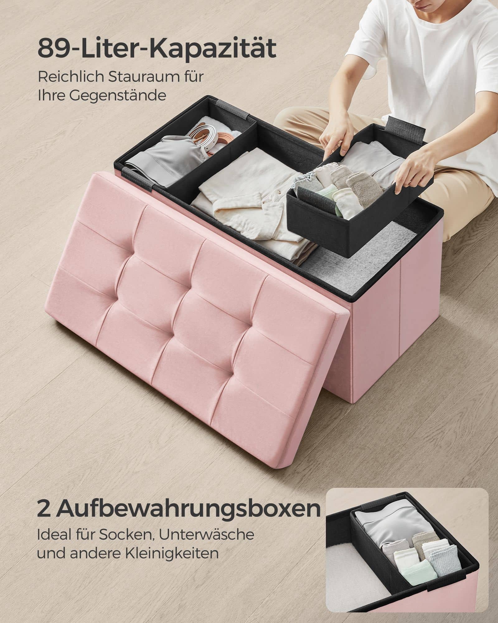 Sitzbank mit Stauraum bis 300 kg belastbar pastellrosa