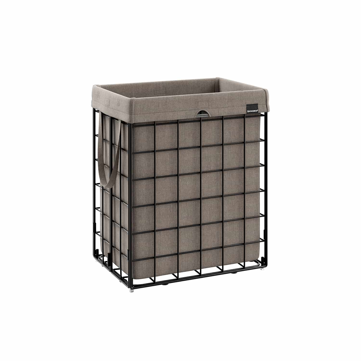 Wäschekorb 90 L faltbar Metalldrahtgestell schwarz-kamelbraun