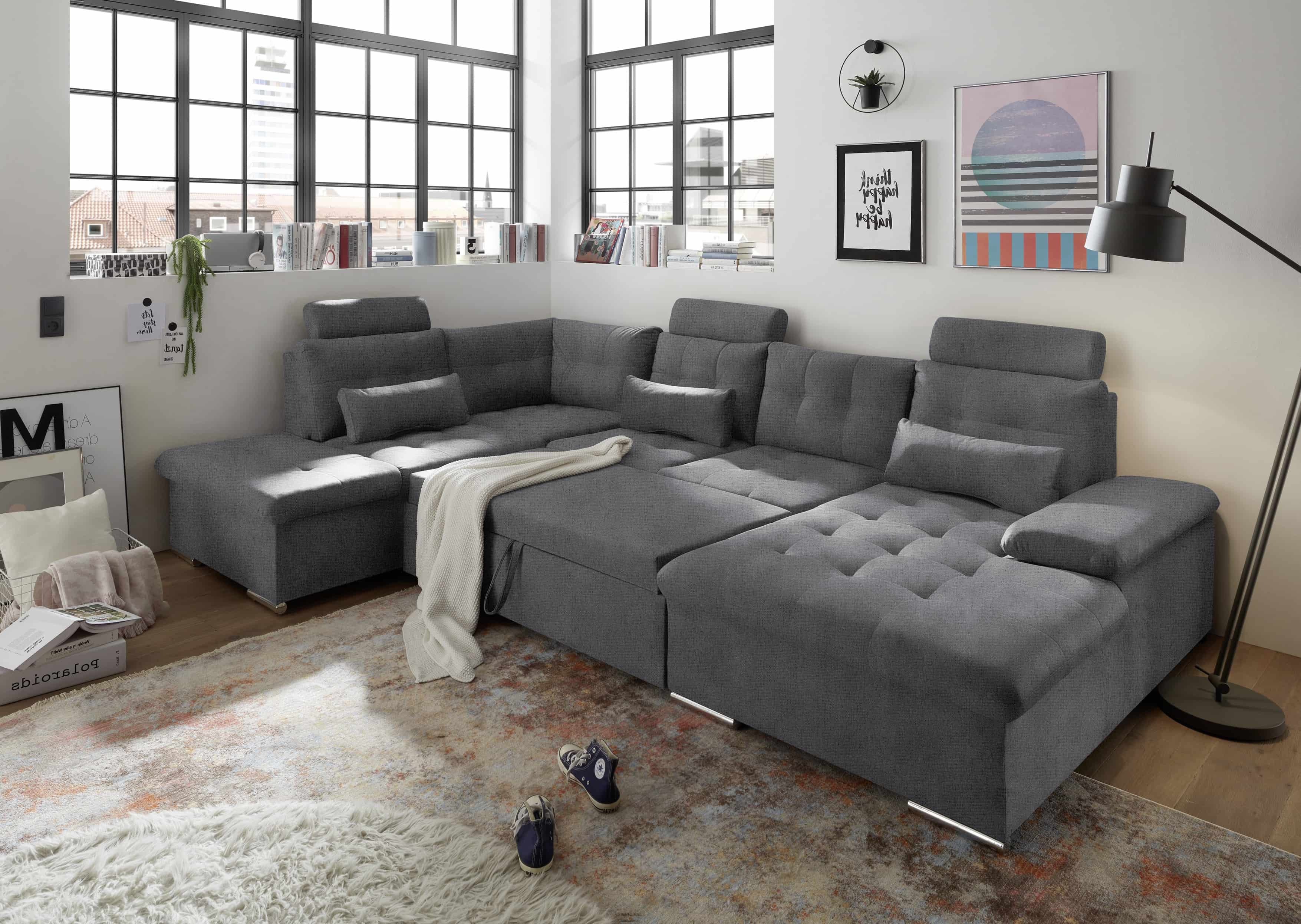 Couchlandschaft mit Schlaffunktion und Bettkasten, Anthrazit - Medan XXL Couchlandschaft mit Schlaffunktion und Bettkasten, Anthrazit - Medan XXL