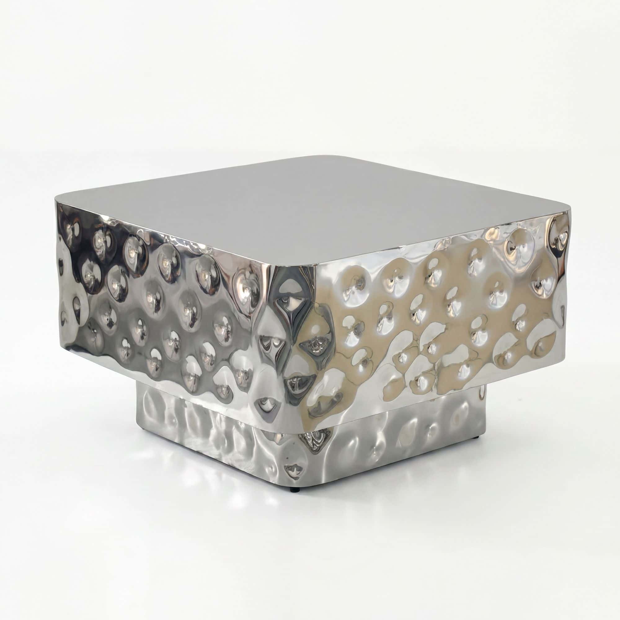 Couchtisch Aluminium Quadratisch 60cm Silber - Design Wohnzimmertisch Gehämmert - Moderner Loungetisch - Sofatisch Hammerschlag - Beistelltisch Wohnzimmer Handmade