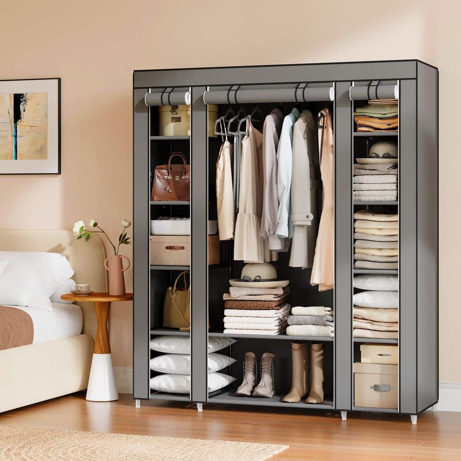 kleiderschrank, stoffschrank, mit Überzug aus vliesstoff, mit kleiderstange