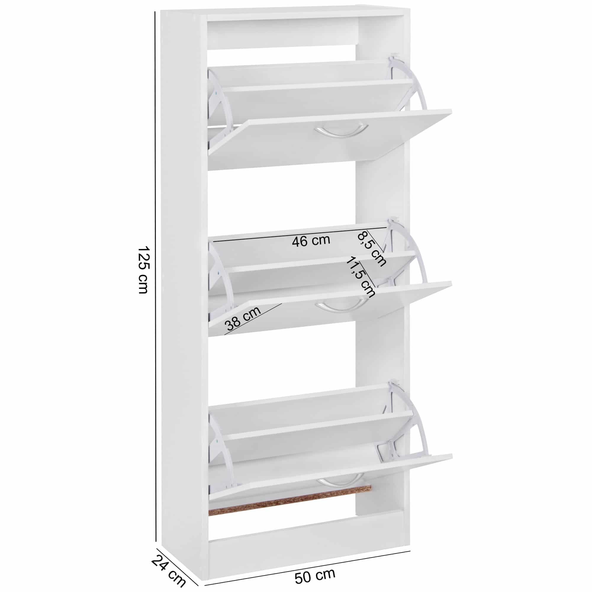 43446-WOHNLING-Schuhschrank-mit-3-Faechern-zum-Klap Schuhschrank mit 3 Fächern zum Klappen Schuhkommode 125 cm Schuhregal für 18 Paar Schuhe Kommode Schuhkipper modern