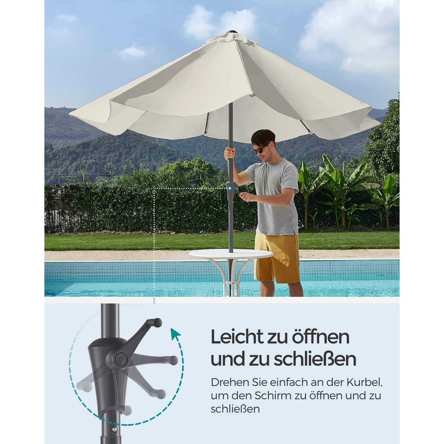 Sonnenschirm beidseitig um 30° knickbar beige