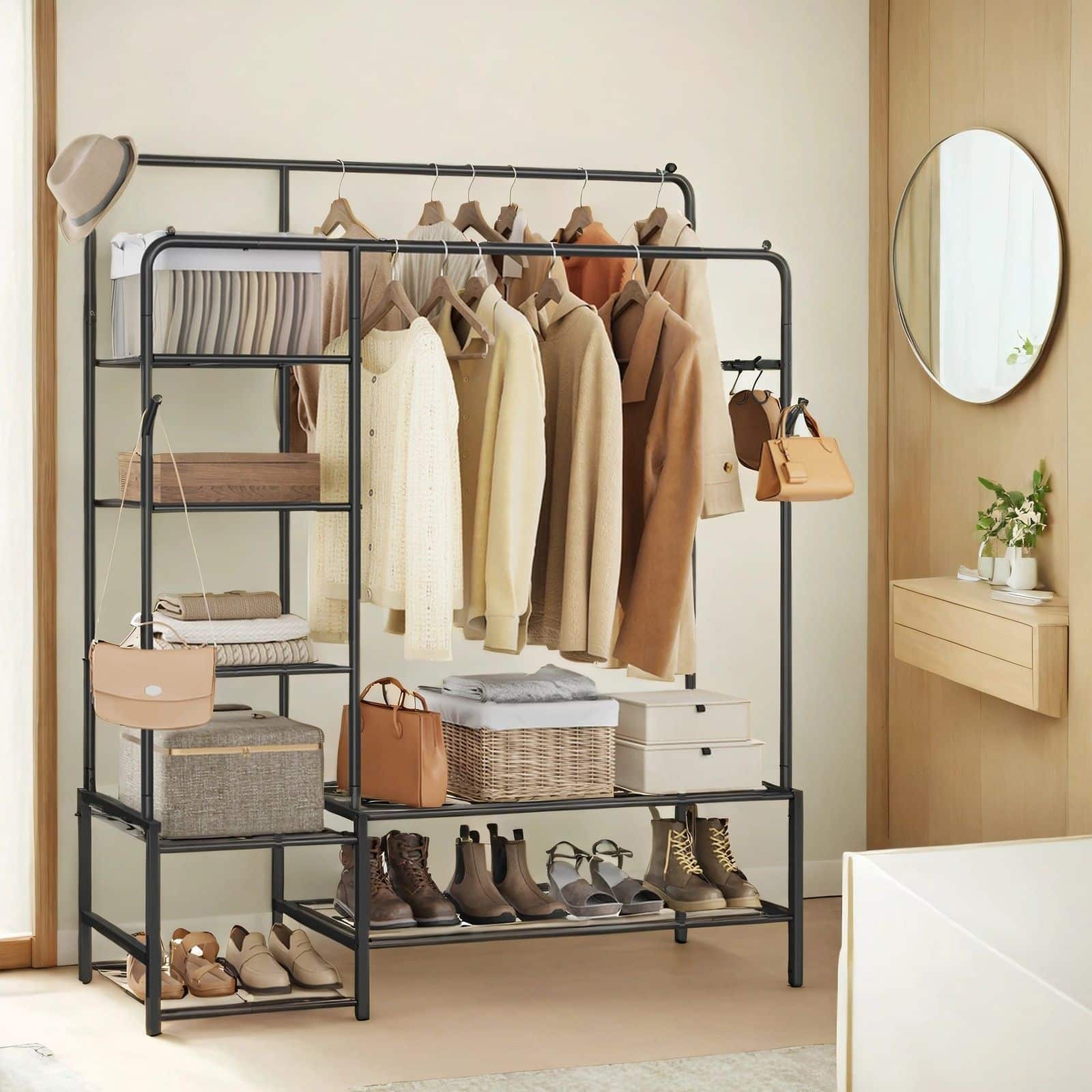 Kleiderständer, offener Kleiderschrank, Garderobenständer mit 7 Ablagen Kleiderständer, offener Kleiderschrank, Garderobenständer mit 7 Ablagen